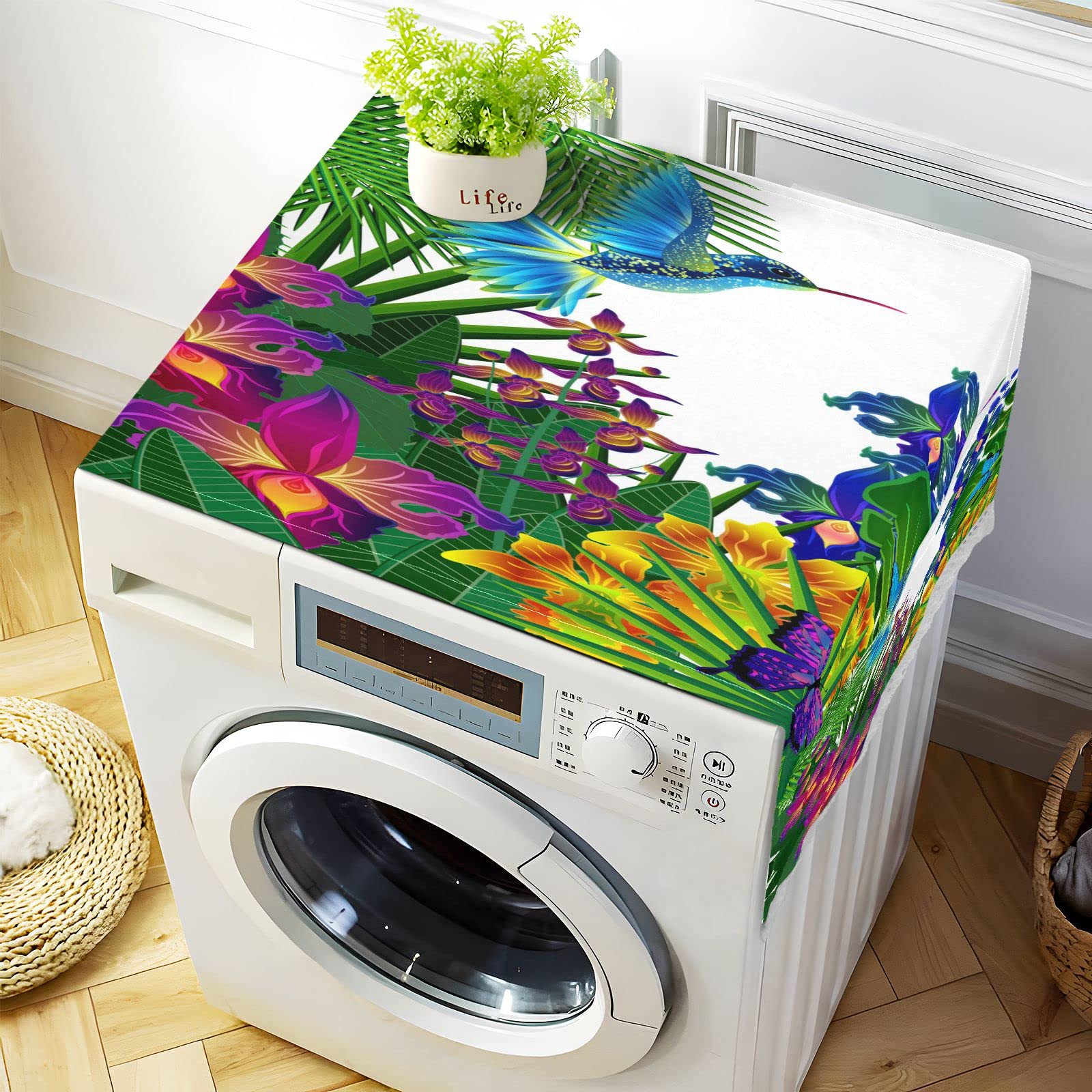 Floral Leaves Bird Butterfly Washing Machine Cover - 51