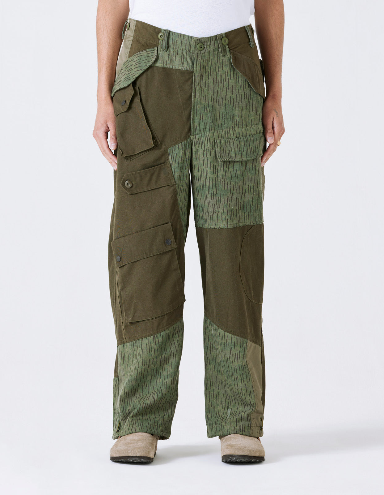Upcycled M65 Loose Cargo Pants for Men - Olive Green Military Style Tactical Pants | Outdoor Hiking, Camping & Streetwear Fashion
