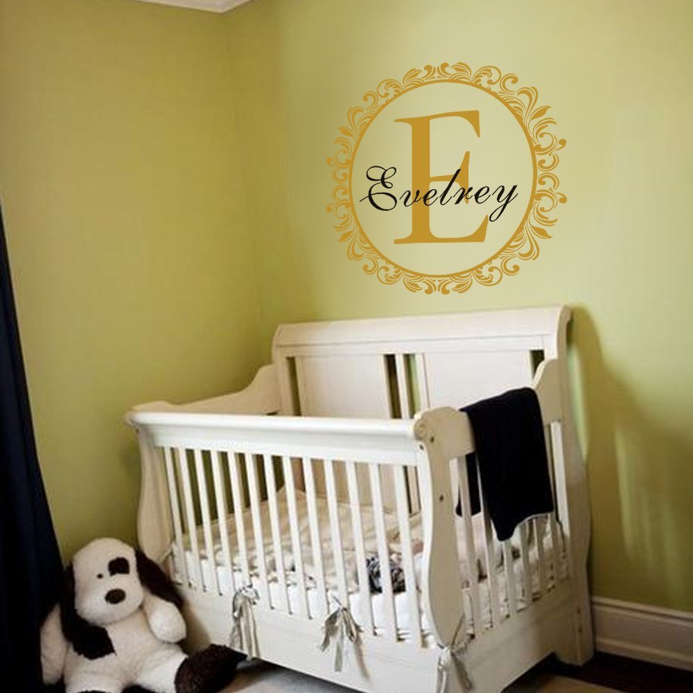 Custom Family Name Wall Decal - Personalized Monogram Vinyl Decal with Circle Border - Nursery Room Wall Art & Home Decor - Perfect for Bedroom, Living Room, and Baby Shower Gifts