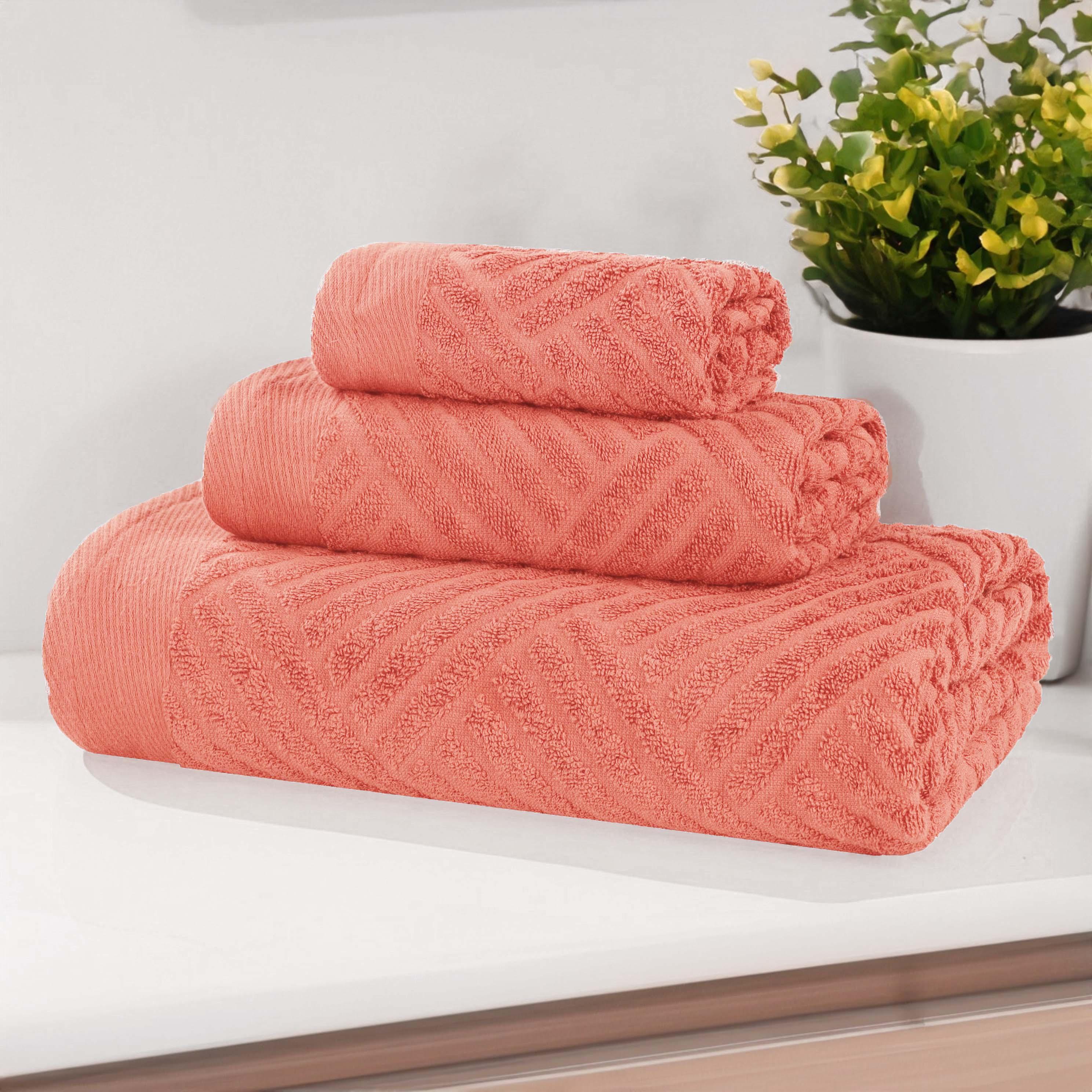 Premium Basketweave Jacquard Egyptian Cotton Towel Set - 3 Piece Plush Bath Towels for Spa, Bathroom & Luxury Home Decor - Medium Weight, Ultra Soft & Absorbent