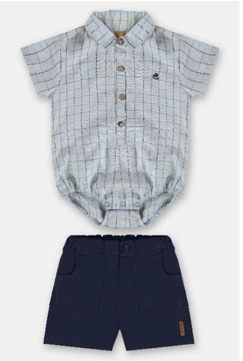 UpBaby Checked Baby Bodysuit with Navy Shorts - Soft Cotton Outfit for Infants & Toddlers - Perfect for Playtime, Family Outings & Photo Shoots
