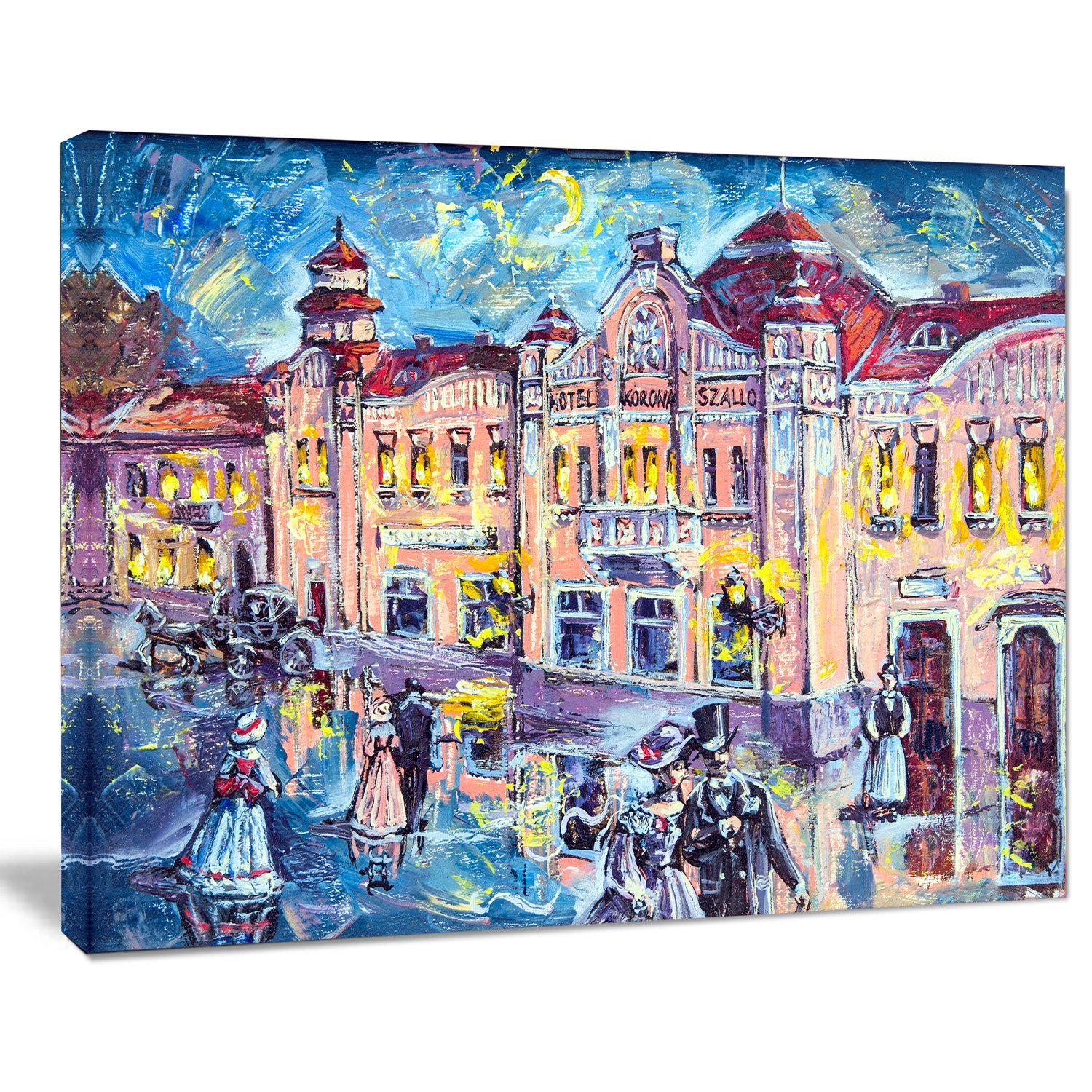 City at Night with People - Urban Cityscape Canvas Wall Art Print - Perfect for Living Room, Bedroom & Office Decor