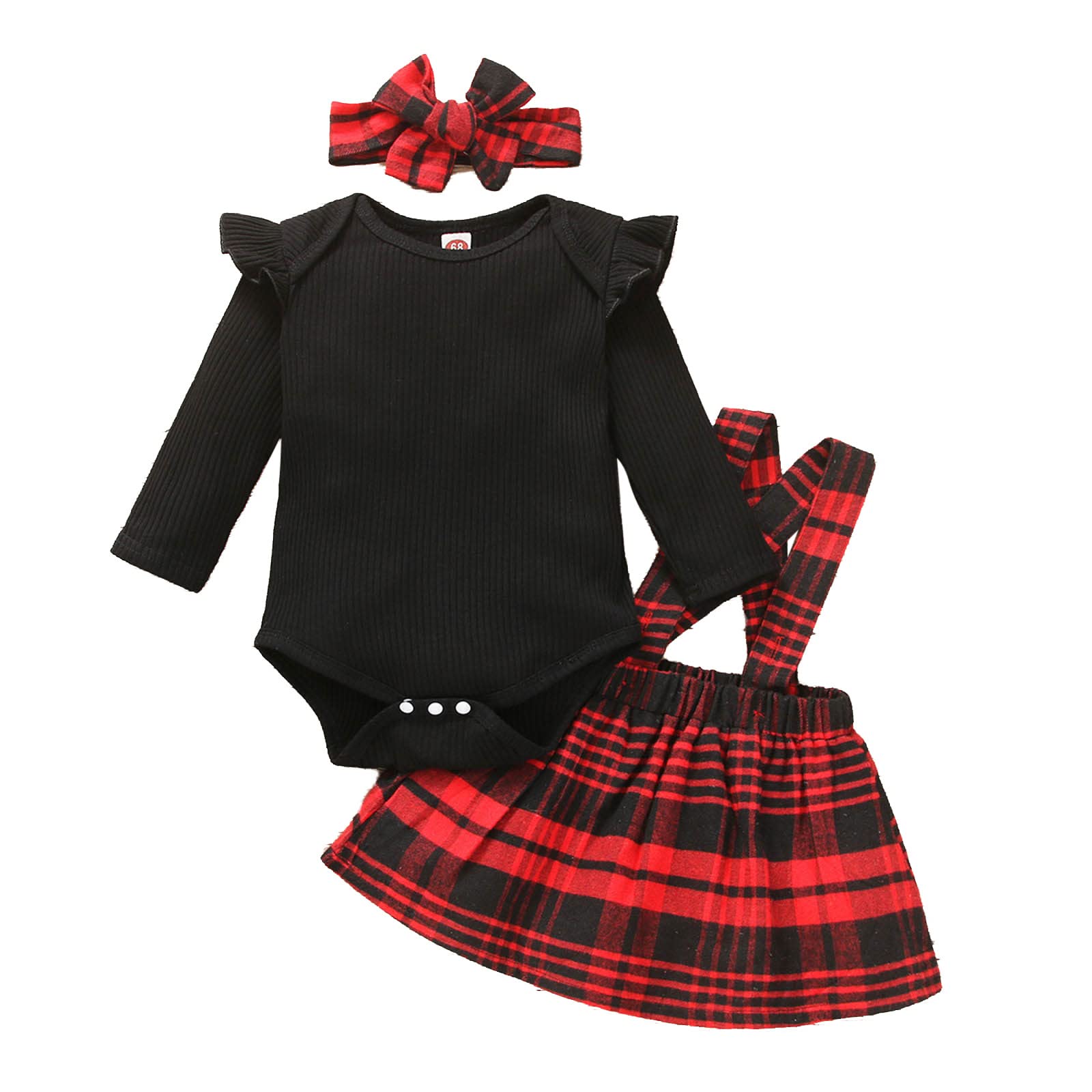 Newborn Baby Girl Cotton Plaid Romper - Long Sleeve Suspender Dress with Headband | Soft Autumn Outfit for Infant Photo Shoots, Family Gatherings & Daily Wear