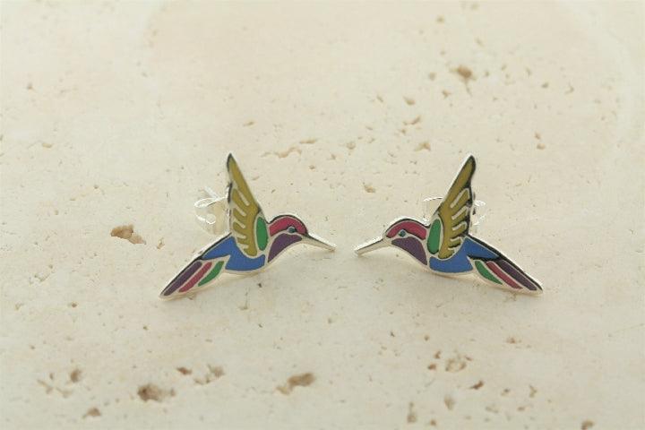 Vibrant Multi-Color Enamel Hummingbird Stud Earrings - Perfect for Casual Wear, Parties & Gift Giving
