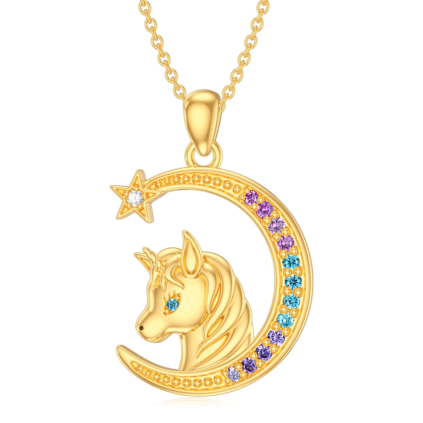 14K Gold Unicorn Necklace for Women - Dainty Moon & Star Pendant, Yellow Gold Jewelry Gift for Wife, Girlfriend, Daughter | Birthday, Anniversary, Valentine's Day Present