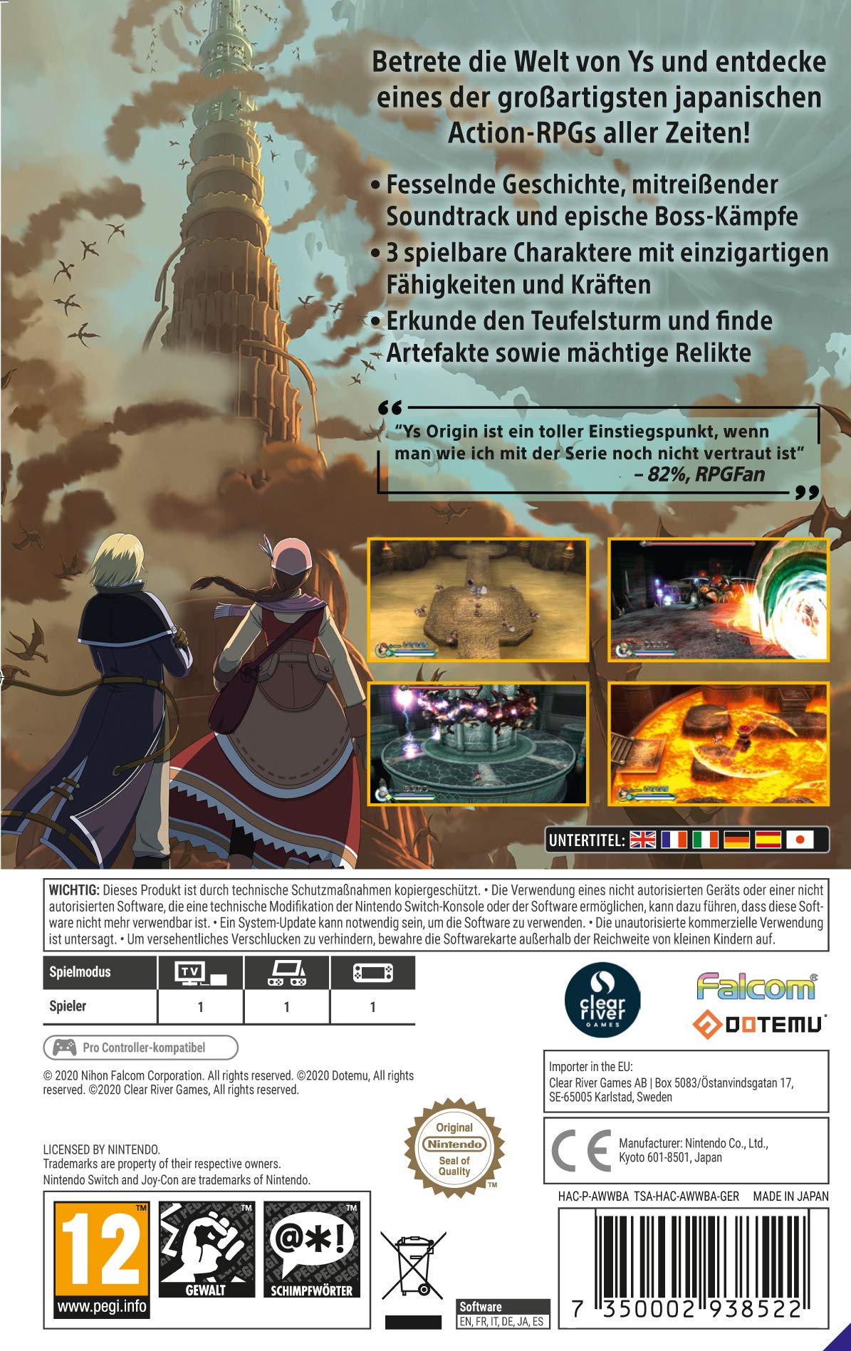 Ys Origin - Nintendo Switch Game | Action RPG Adventure | Perfect for Handheld & TV Gaming