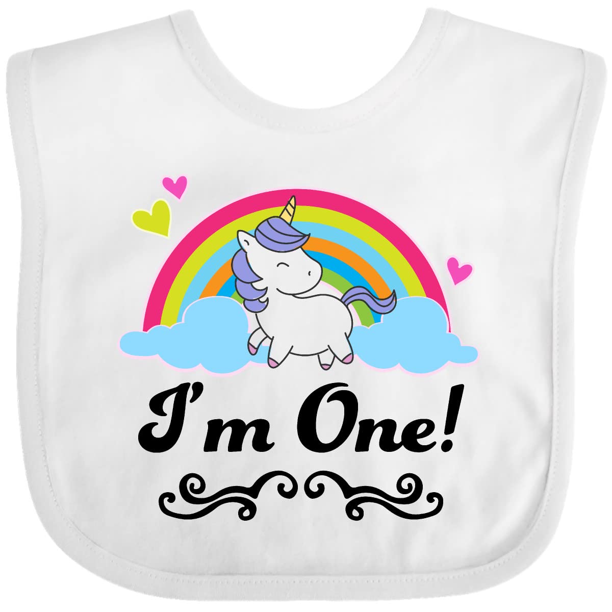 Inktastic 1st Birthday Unicorn Rainbow Baby Bib - Soft Cotton 1 Year Old Party Bib for Boys & Girls - Perfect for Birthday Celebrations, Photo Shoots & Special Occasions