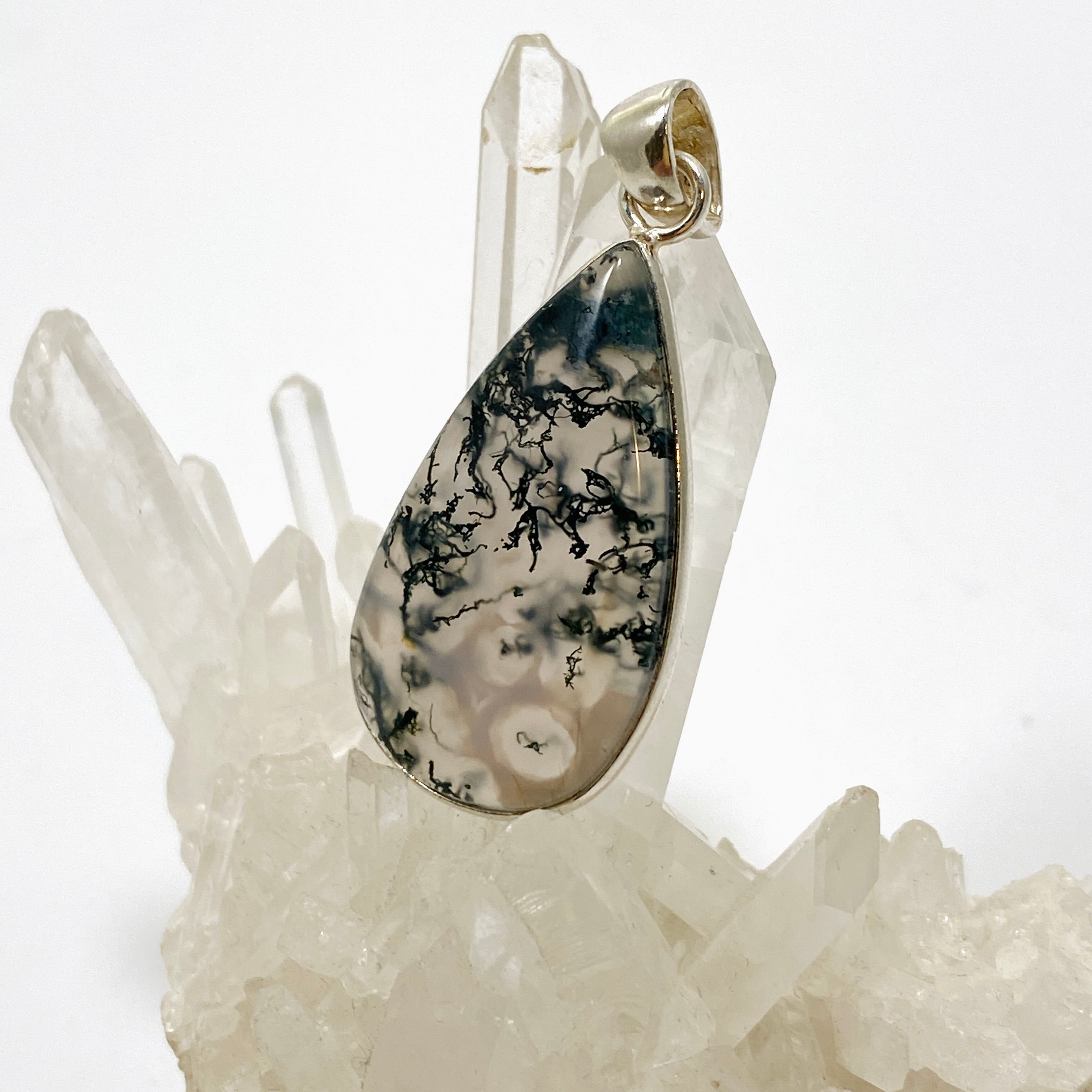 Natural Moss Agate Teardrop Cabochon Pendant - Handmade Gemstone Jewelry KPGJ4712 for Necklace Making, DIY Crafts & Spiritual Healing