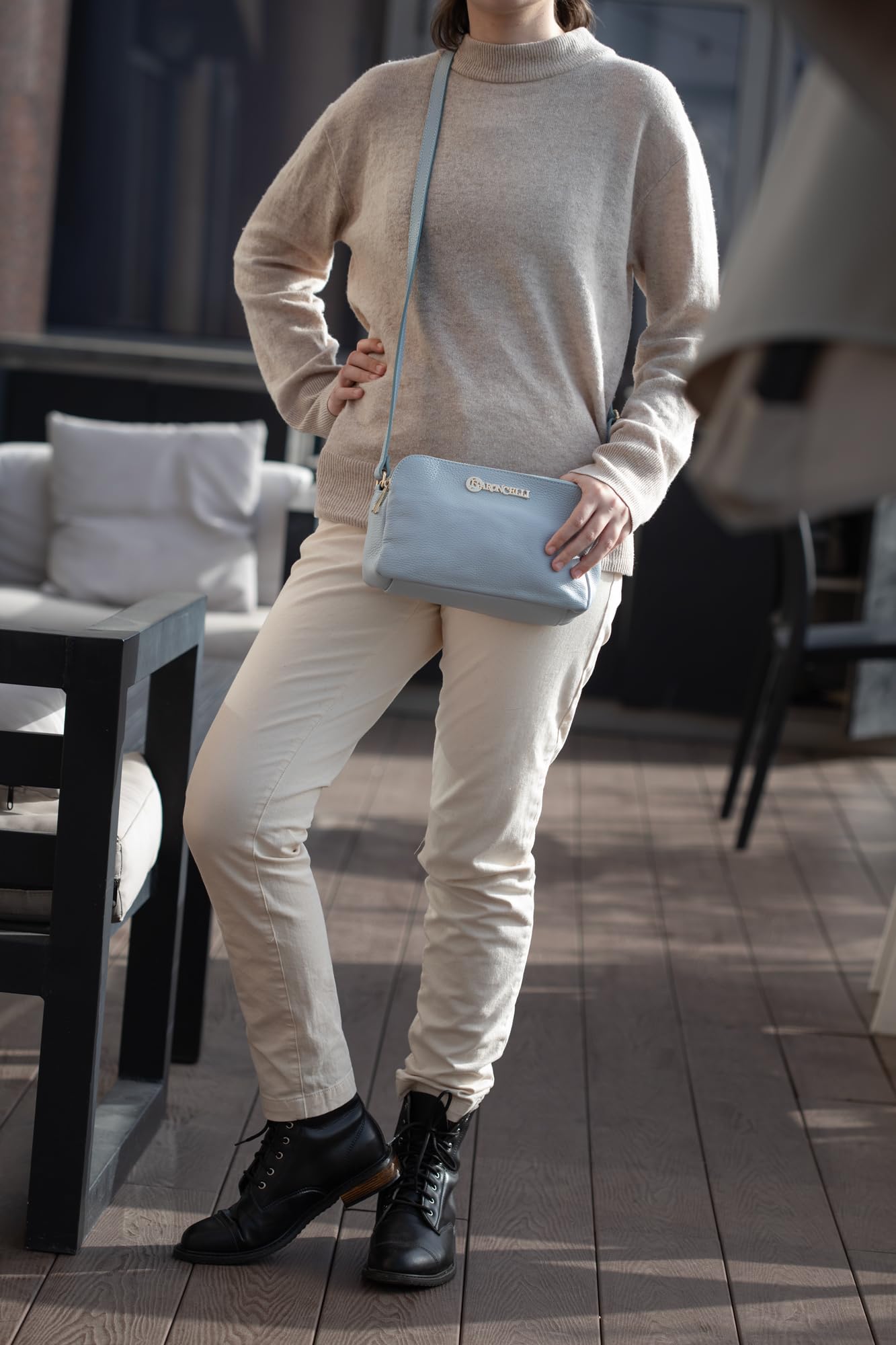 Baroncelli Genuine Italian Soft Leather Crossbody Bag with Long Stripe - Made in Italy | Perfect for Travel, Shopping & Everyday Use