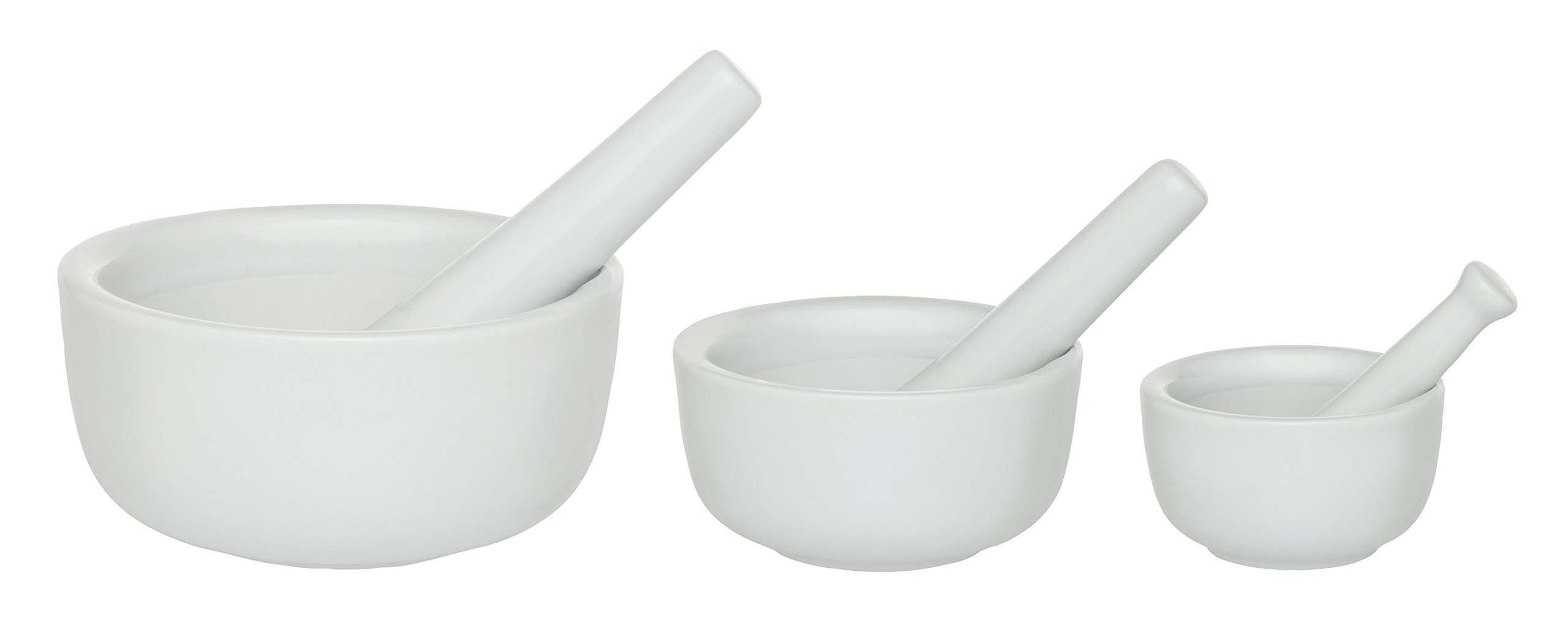 Premium HIC Kitchen Mortar and Pestle Set - Fine White Porcelain, 3-Piece Set (Small, Medium, Large) for Grinding Spices, Herbs & Pesto - Perfect for Home Cooking, Baking & Apothecary Use