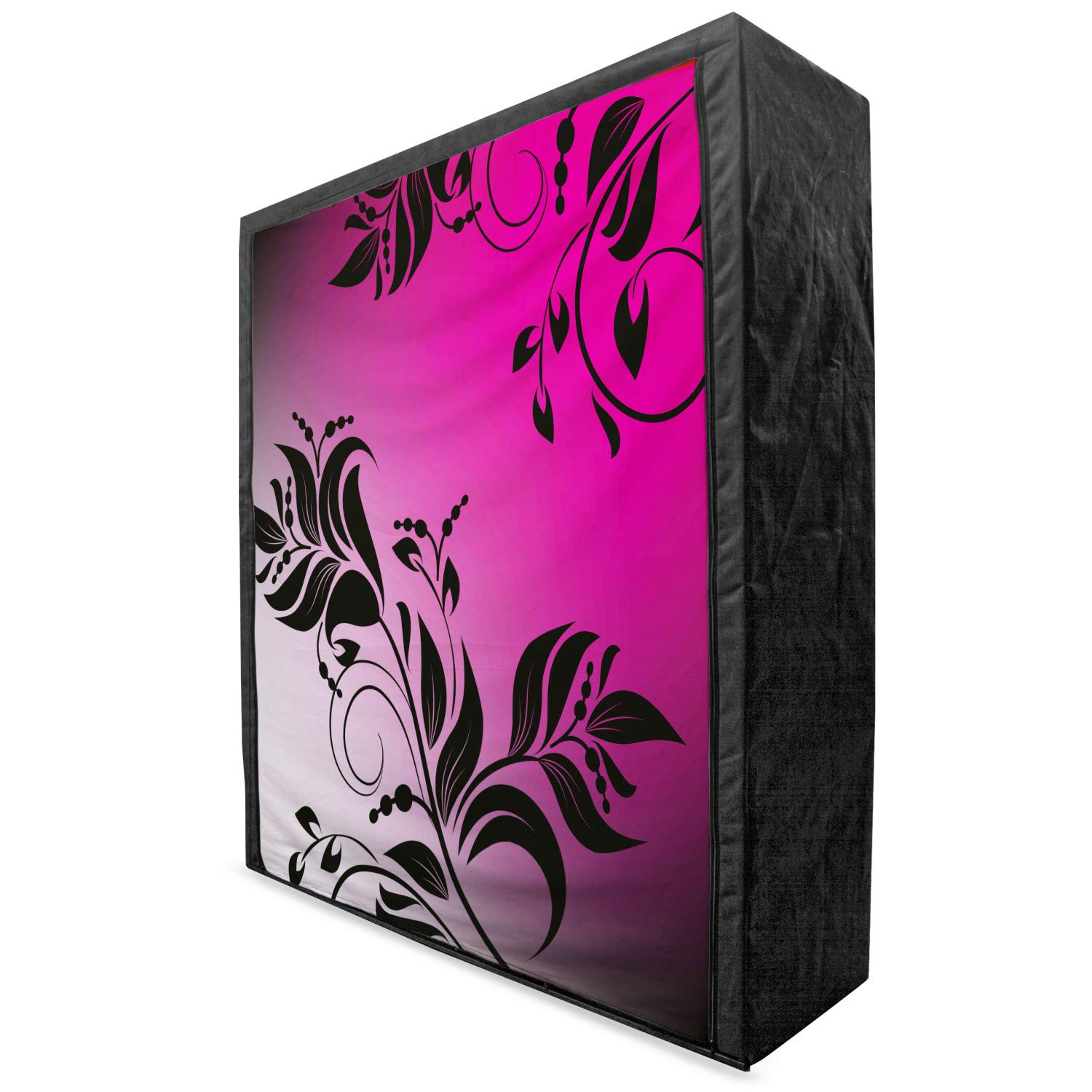Ambesonne Floral Portable Fabric Wardrobe - Vintage Victorian Flower Branch Print Clothing Organizer with Shelves, 59 Inch Storage Closet in Magenta & Black | Perfect for Bedroom, Closet Organization, Dorm Room, and Travel Storage
