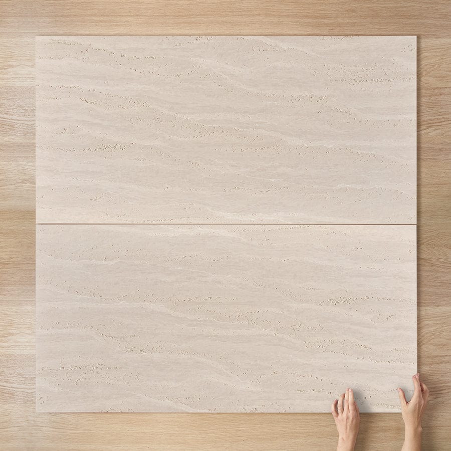 Premium Kirribilli Travertine Look Beige Matte Porcelain Tile - Natural Stone Effect Floor & Wall Tile for Bathroom, Kitchen, and Living Room