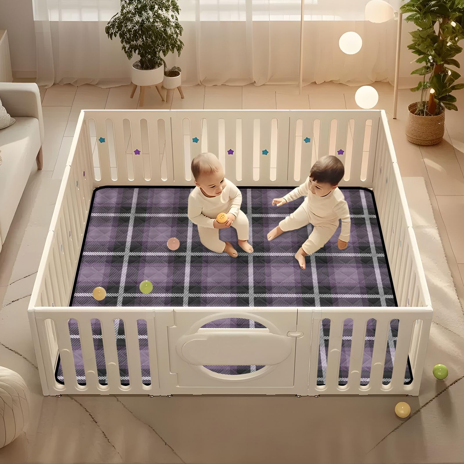 Plaid Buffalo Purple Peach Large Baby Gym & Waterproof Activity Play Mat for Infants, Toddlers & Kids - 50'' x 50'' - Perfect for Nursery, Playroom & Travel