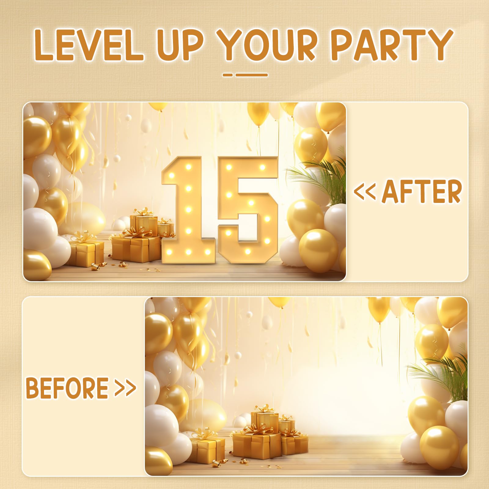 Imprsv 3FT Light Up Number 15 - Large LED Birthday Decor for 15th Anniversary Party | Girls & Boys Celebration Backdrop, Sweet 16 Prep, Quinceañera, Photo Booth Props