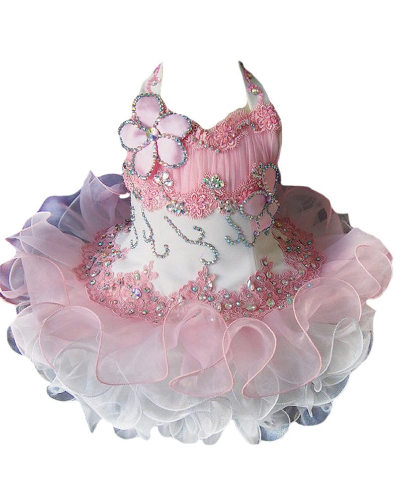 Junguan Toddler Girls Halter Pageant Dress with Crystals - Elegant Cupcake Style Short Ball Gown for Baby Girls (MN058) | Perfect for Pageants, Birthday Parties & Special Occasions