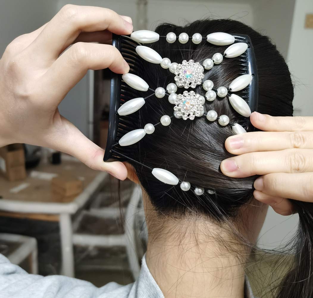 MAYBEAN Magic Beads Hair Clips & Double Hair Combs Set - 3 Piece Stretchy DIY Hair Accessories for Women & Girls | Perfect for Braids, Ponytails & Updos