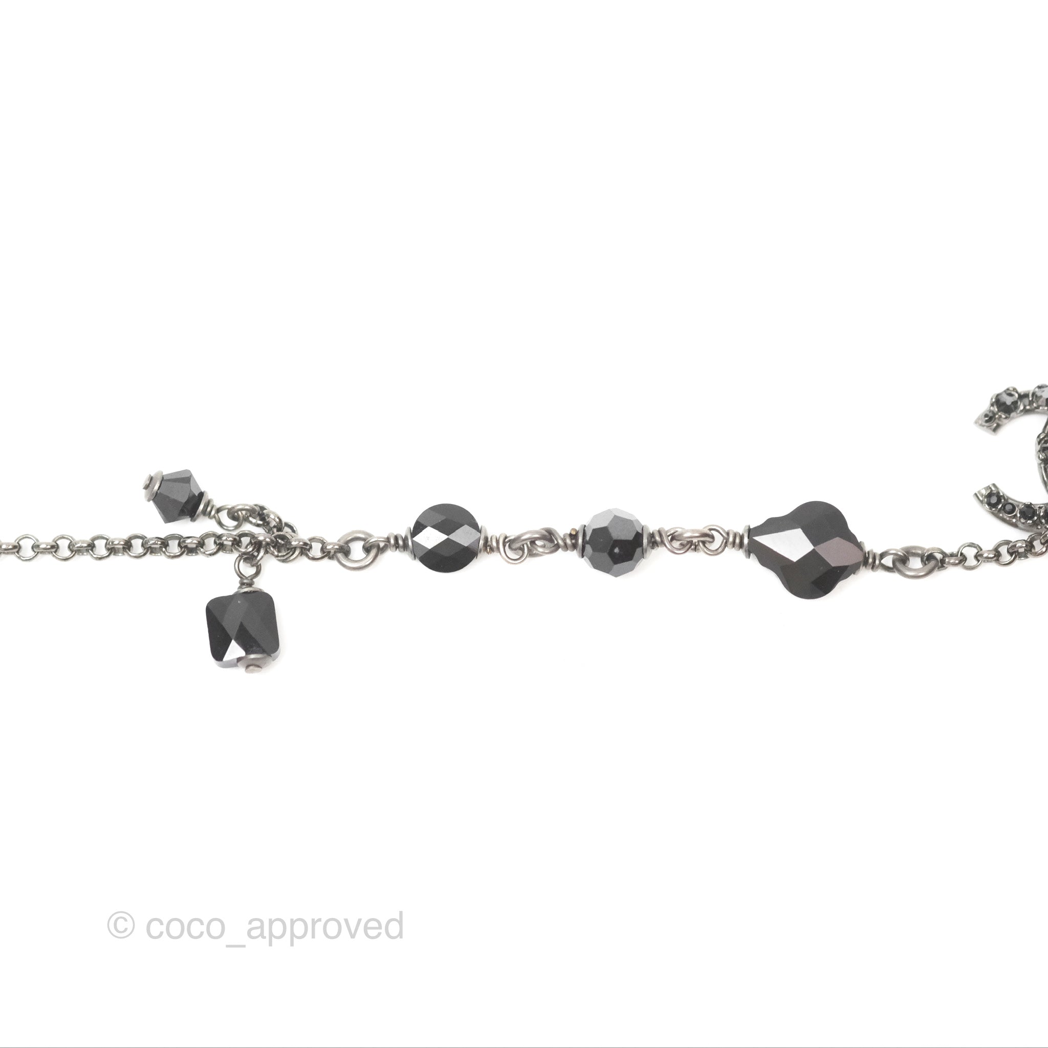 Chanel Black Resin CC Logo Necklace in Ruthenium Tone - Elegant 18S Fashion Jewelry for Women, Perfect for Parties, Date Nights & Special Occasions