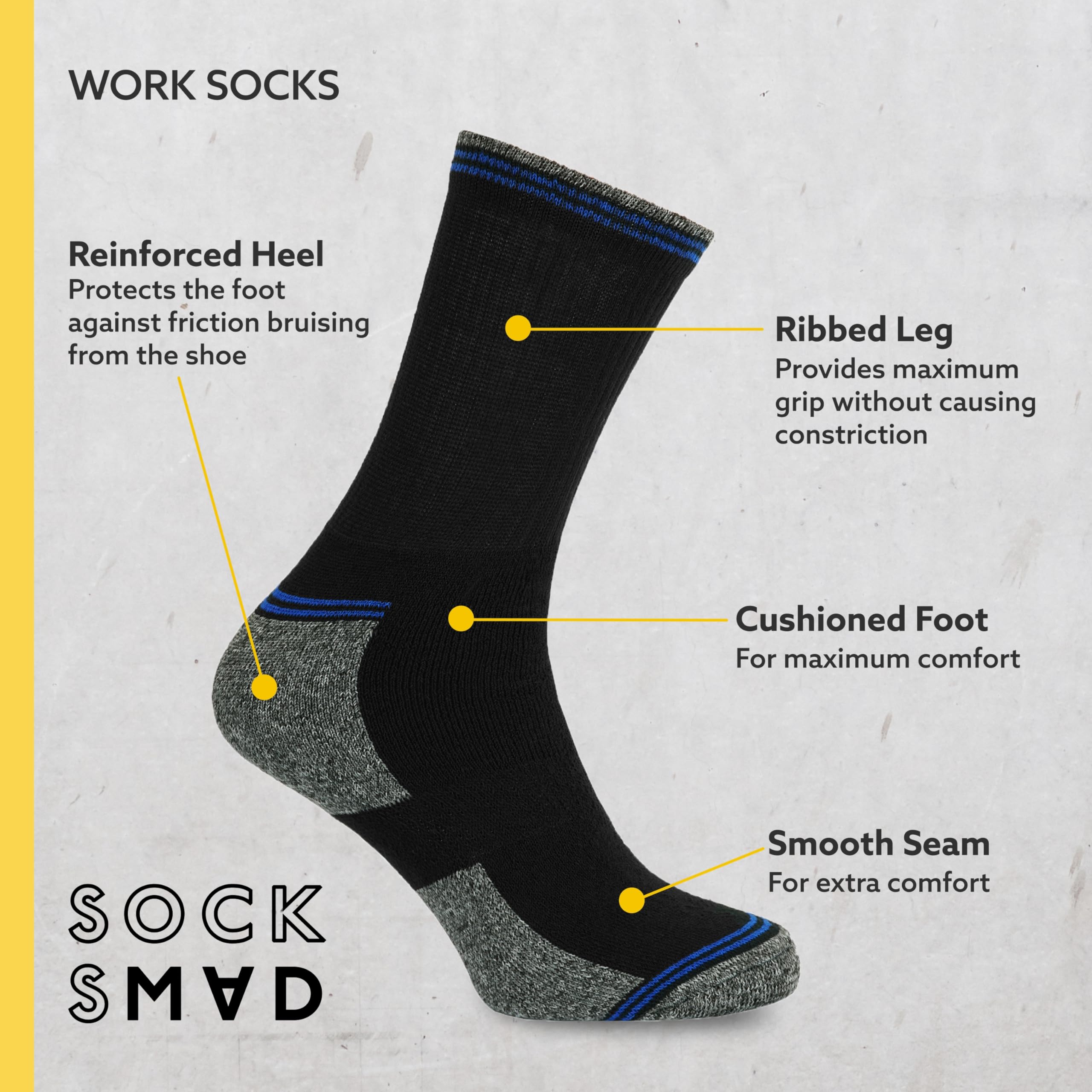 Socksmad 12 Pack Men's Work Socks - Thick Thermal Winter Boot Socks for Men - Heavy Duty Comfort & Warmth - Perfect for Construction, Hiking & Outdoor Work
