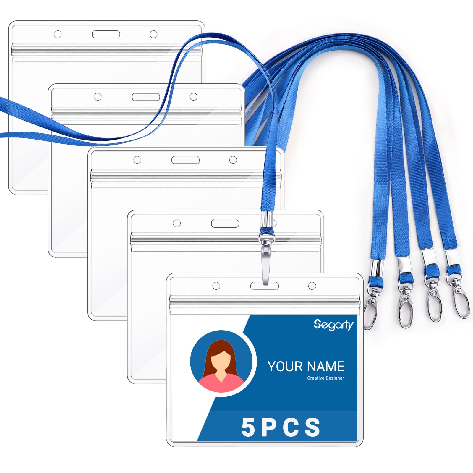 Segarty 5 Pack ID Lanyards with Clear Badge Holder - Waterproof & Durable for Office, School, Business Use