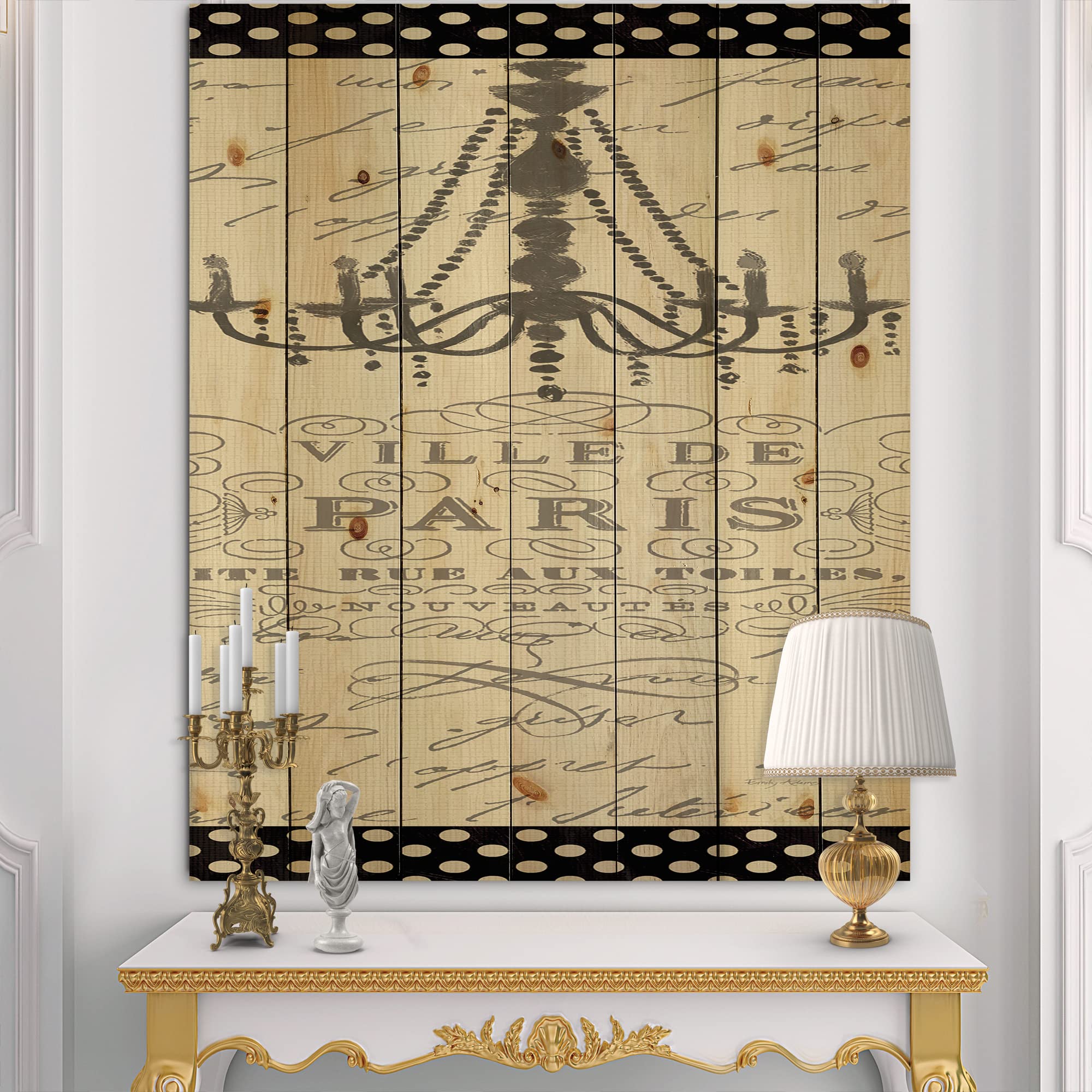 DesignQ French Chandeliers Couture - French Country Wood Wall Decor & Art | Large Fashion Wood Wall Panels Printed on Natural Pine | Perfect for Living Room, Bedroom & Dining Room Décor
