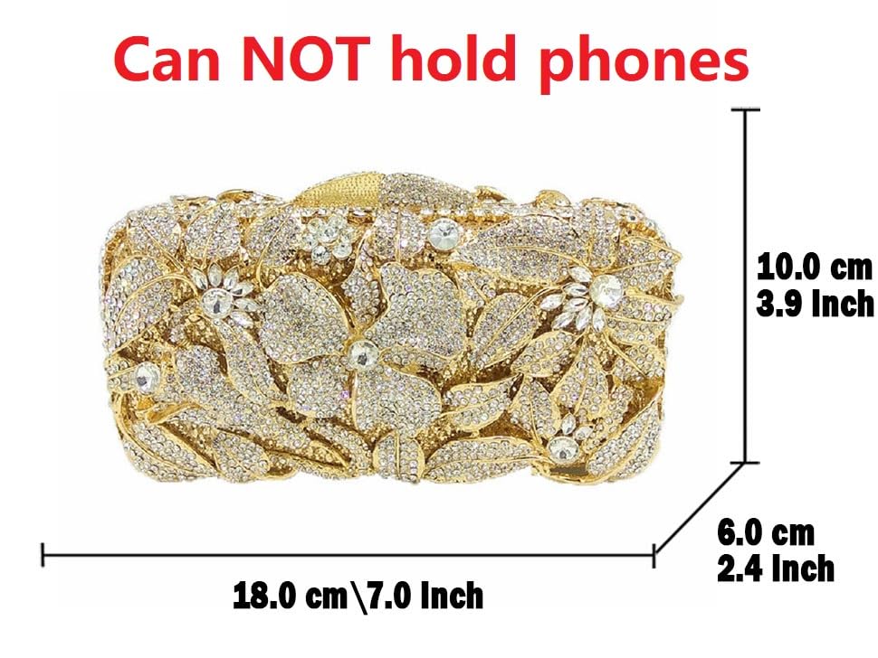 Elegant Crystal Flower Evening Clutch Bag for Women - Rhinestone Wedding Party Bridal Handbag Purse - Perfect for Prom, Gala, Cocktail Events & Special Occasions