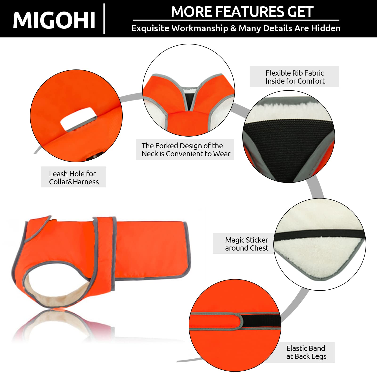 MIGOHI Reflective Dog Coat - Cold Weather Warm Waterproof Windproof Reversible Fleece Lined Dog Jacket for Small Medium Large Dogs - Perfect for Winter Walks, Snow Adventures & Nighttime Safety