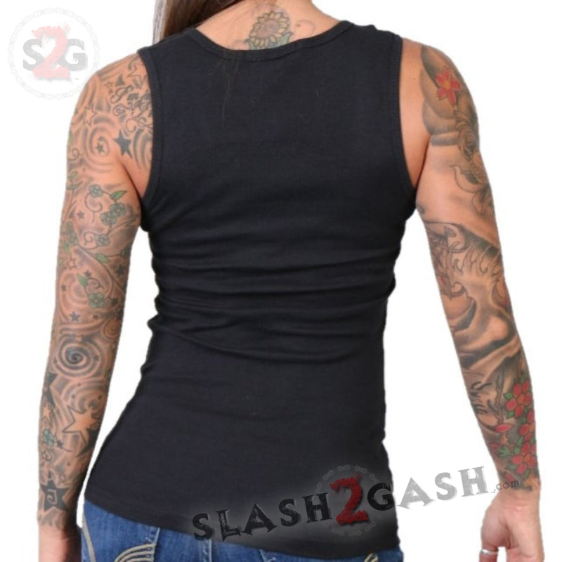 Stylish Rhinestone Skull Bandana Ladies Tank Top | Gothic Fashion for Women | Perfect for Concerts, Parties & Casual Wear