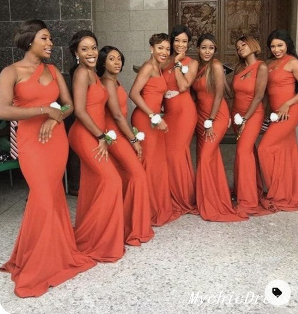 Elegant Long Orange Mermaid Bridesmaid Dress - One Shoulder Formal Gown for Wedding Guests & Special Occasions | Perfect for Beach Weddings, Evening Parties & Cocktail Events