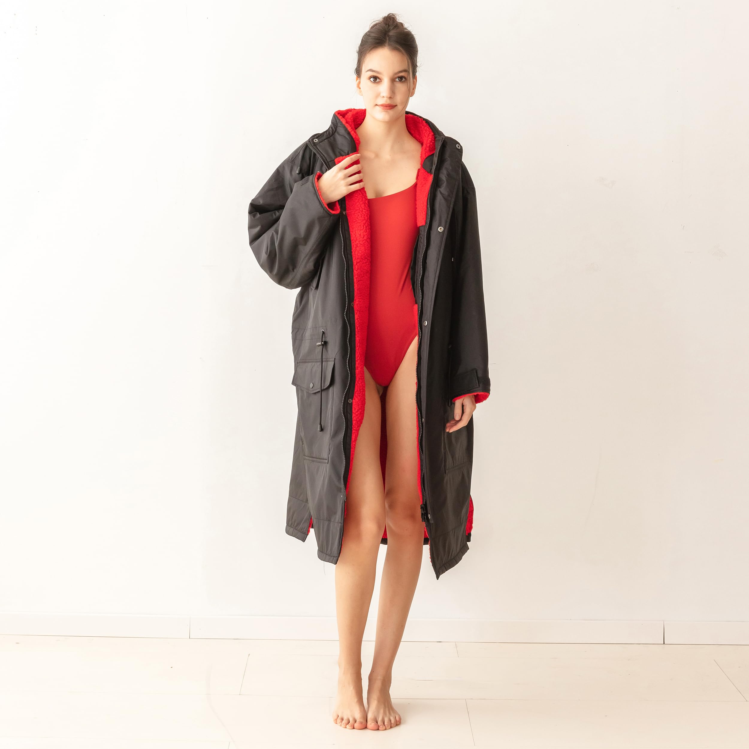**Unisex Waterproof Swim Parka - Oversized Quick Dry Hooded Surf Poncho for Men & Women, Windproof Beach Changing Robe - Perfect for Surfing, Swimming & Outdoor Activities**