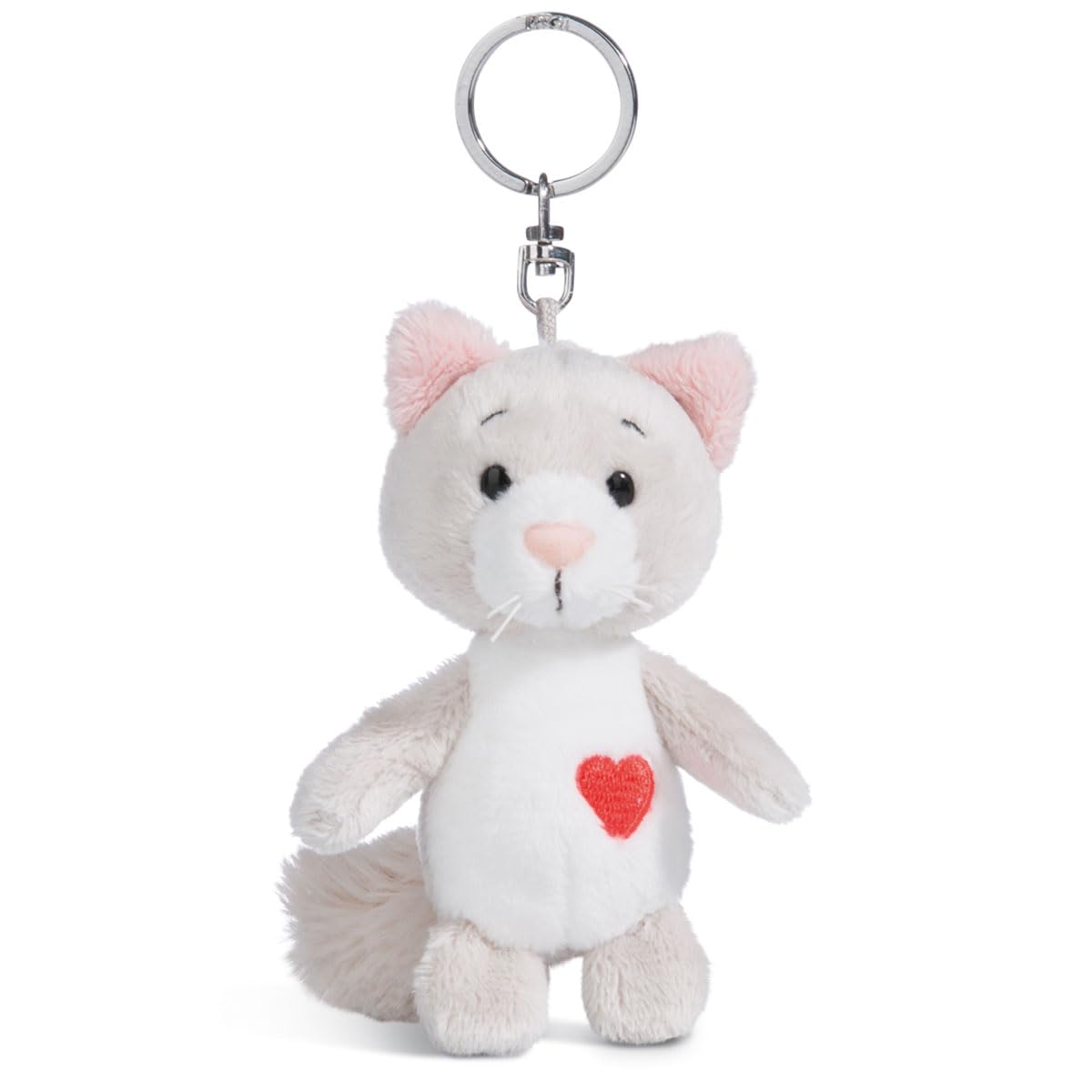 NICI 49400 Fluffy Grey Love Cat Keychain - 10 cm Soft Plush Key Ring for Lanyard, Key Holder & Bag Charm | Cute Sustainable Companion Gift for Cat Lovers (Home, Office, Travel Accessory)