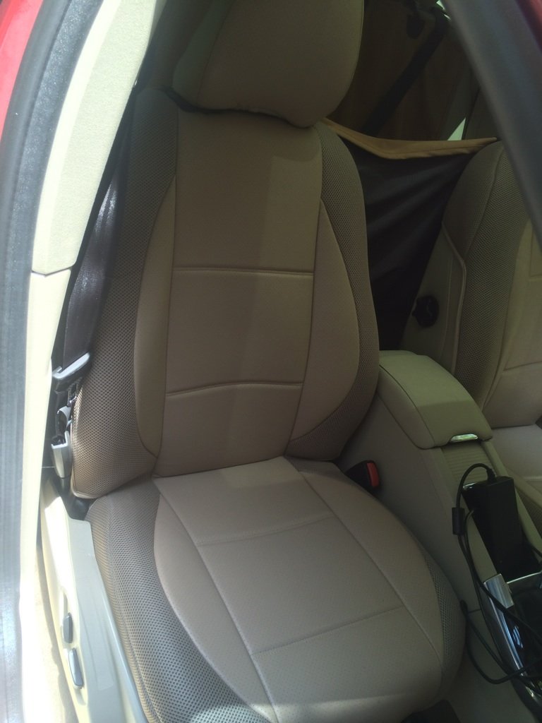Premium Custom Fit Front Car Seat Covers for Volvo S60 2015-2023 - Genuine Leatherette Center & Durable Synthetic Sides in Tan | Luxury Protection & Comfort for Daily Commute & Road Trips