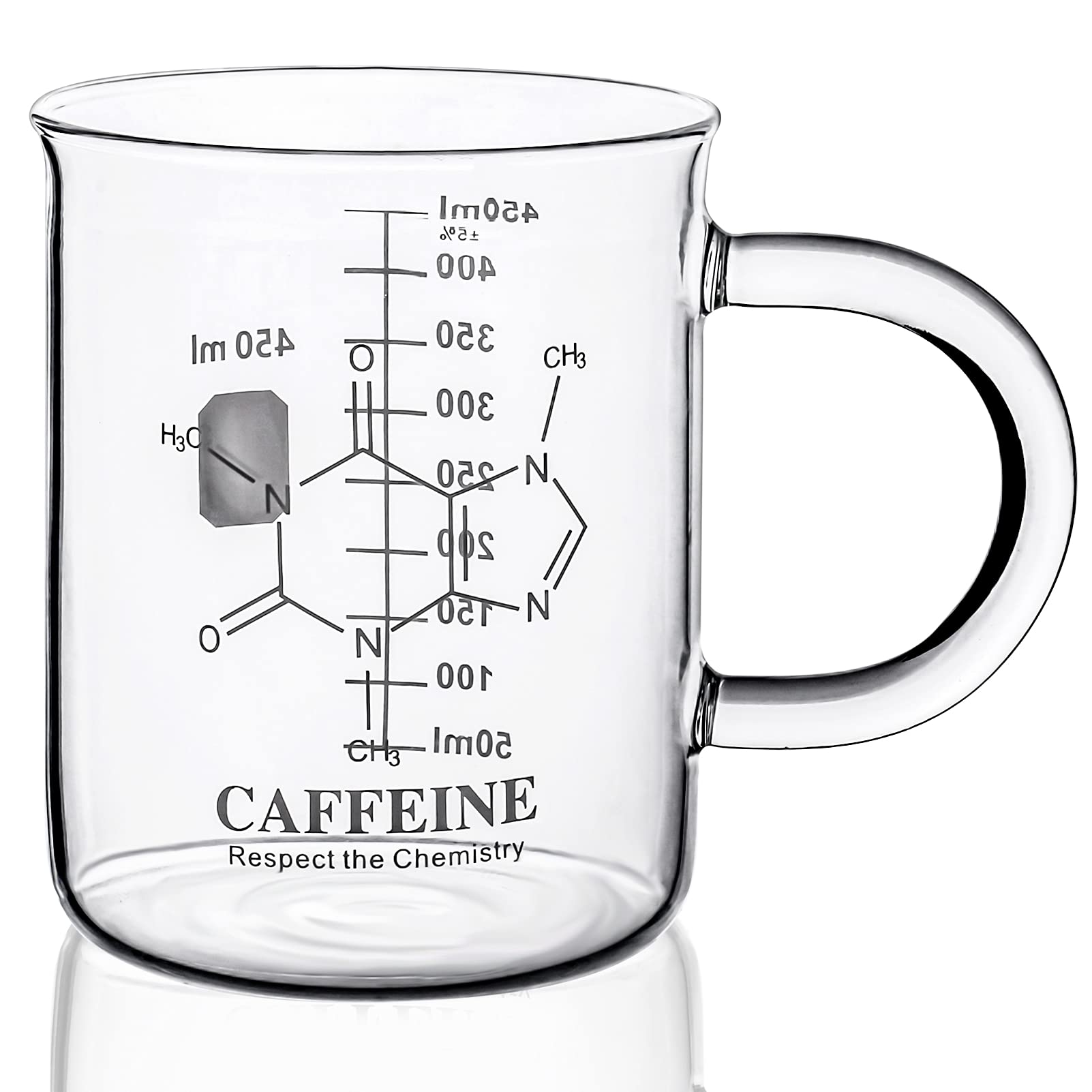 Caffeine Beaker Mug - 16oz Borosilicate Glass Coffee Cup for Lab & Home Use