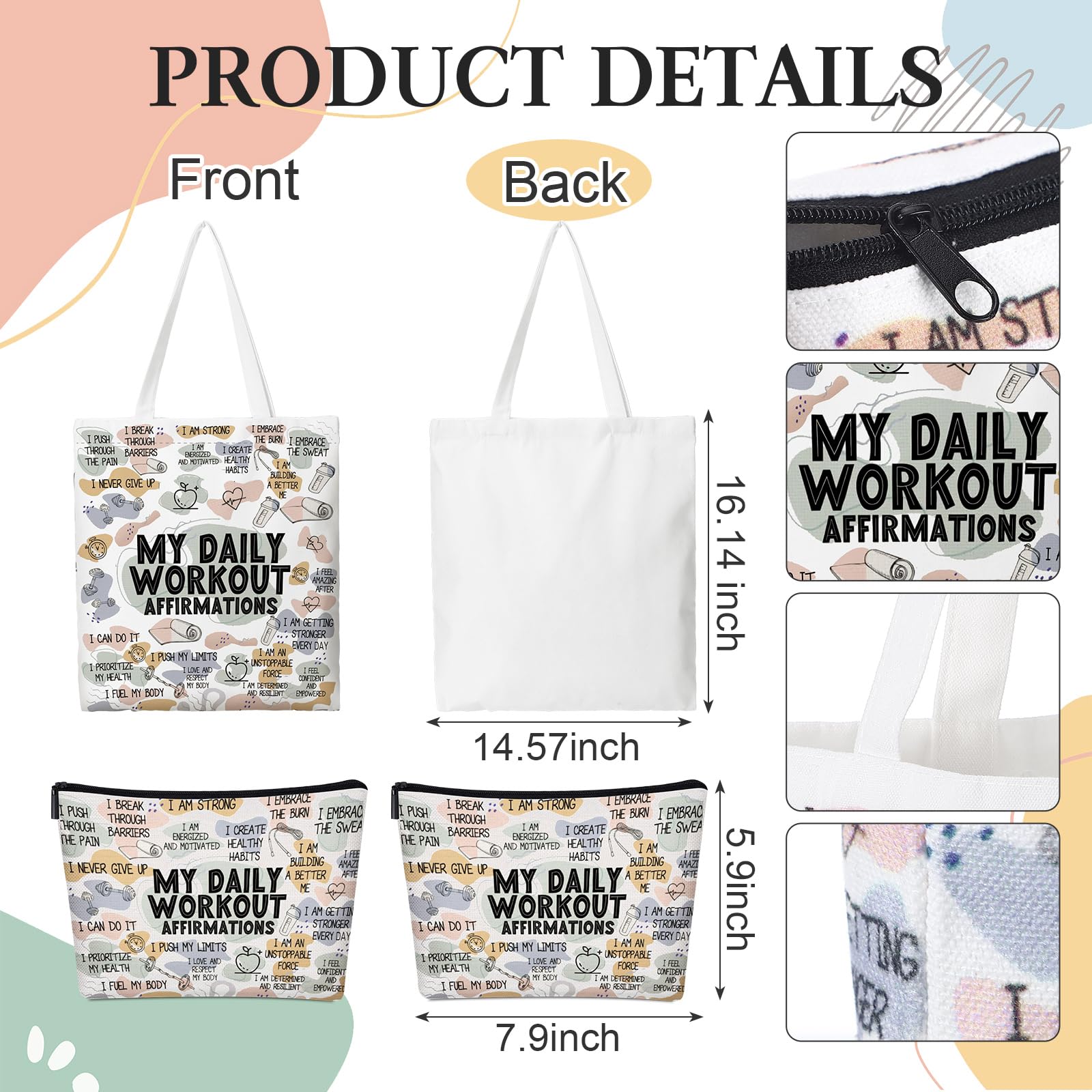 2-Pack Inspirational Makeup & Tote Bags for Women - Motivational Affirmation Gym Bags, Perfect Gift for Singers, Moms & Fitness Enthusiasts - Great for Workouts, Travel & Daily Encouragement