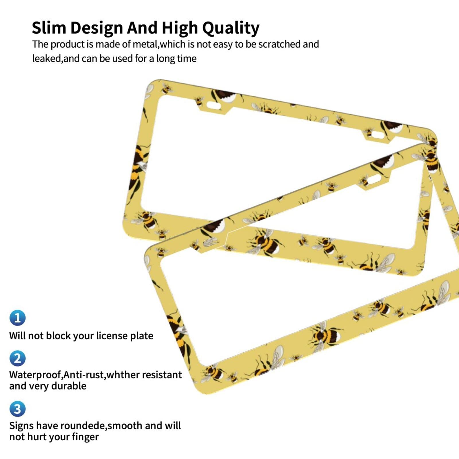 KiuLoam 2-Pack Chrome Plated Bee Design License Plate Frames - Rustproof Metal Car Plate Holder with Screws for US Standard Vehicles | Perfect for Auto Decoration & Protection