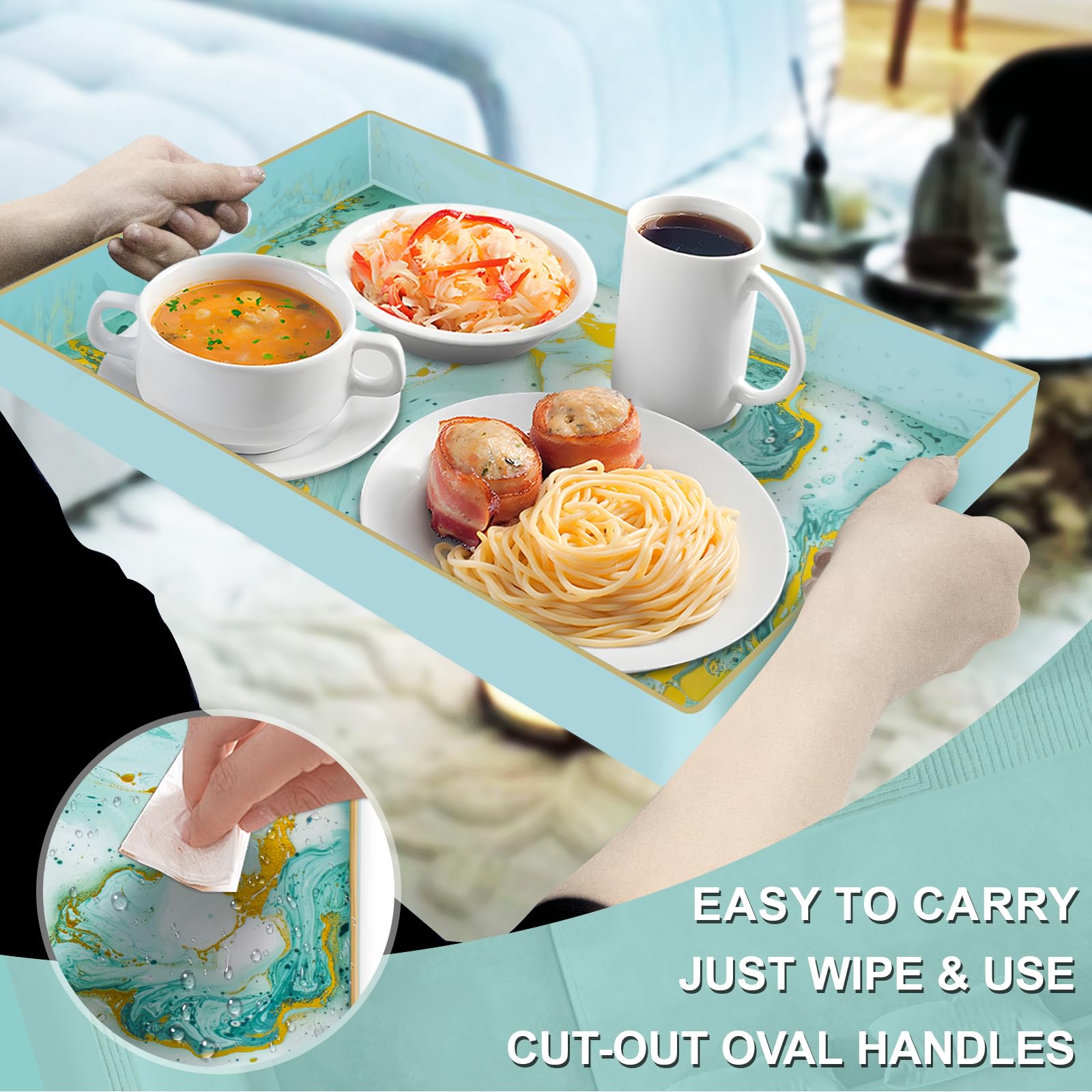 MAONAME Turquoise Serving Tray with Handles - 15.7