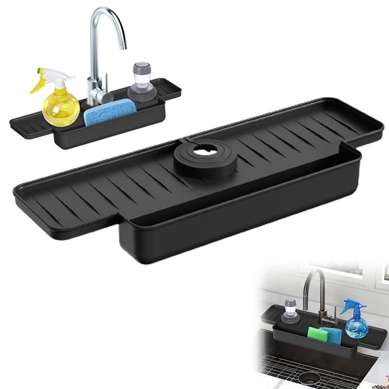 2024 Upgraded Silicone Kitchen Sink Splash Guard - Non-Slip Faucet Water Catcher Mat for Bathroom & Kitchen Countertops | Perfect for Washing Dishes, Food Prep & Keeping Countertops Dry
