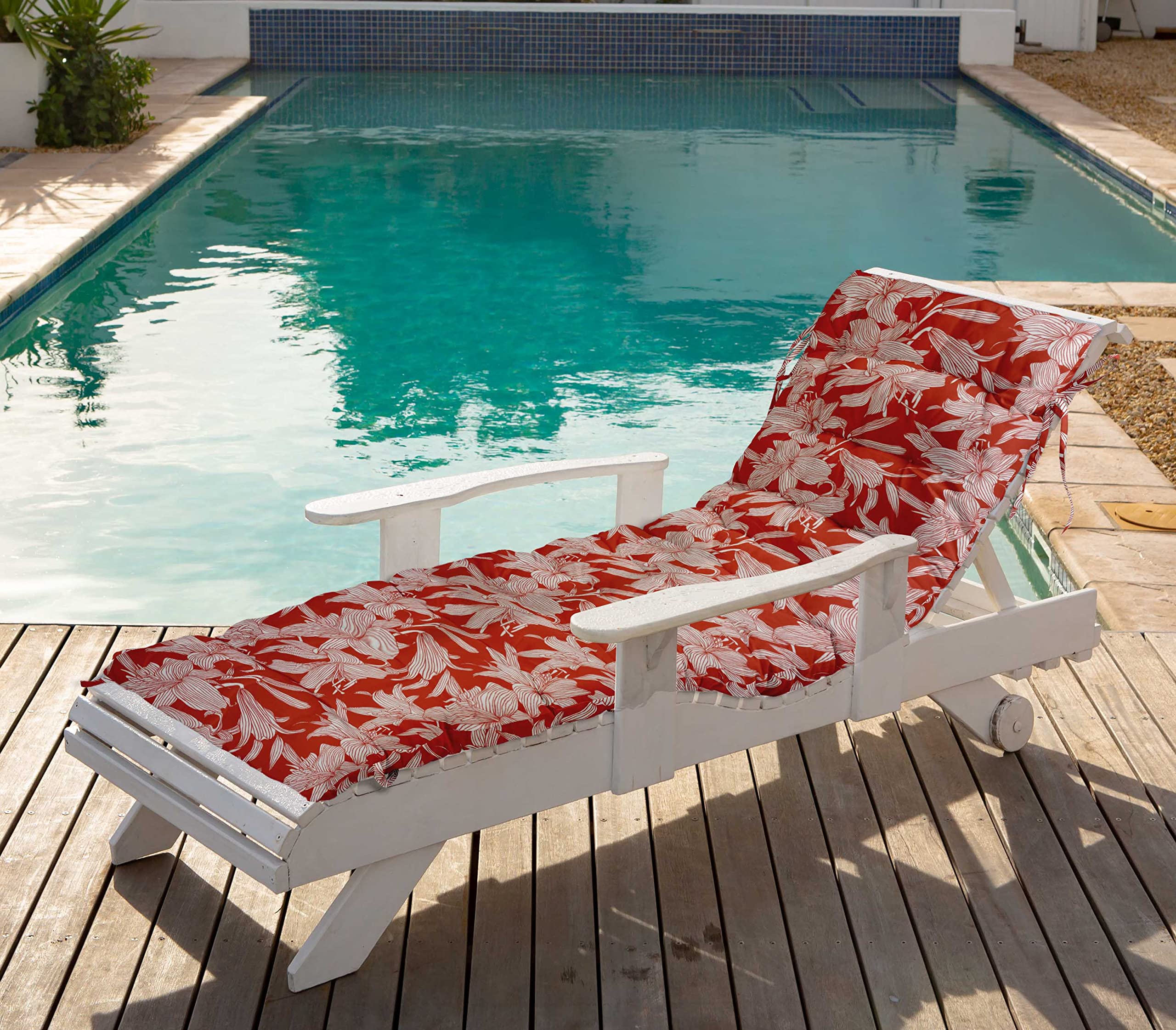 Quilted Thick Padded Seat Cushion for Rocking Chair, Sofa & Recliner - 74 x 23 Inches with Ties - Red - Perfect for Outdoor Garden, Terrace & Bench Use - YC