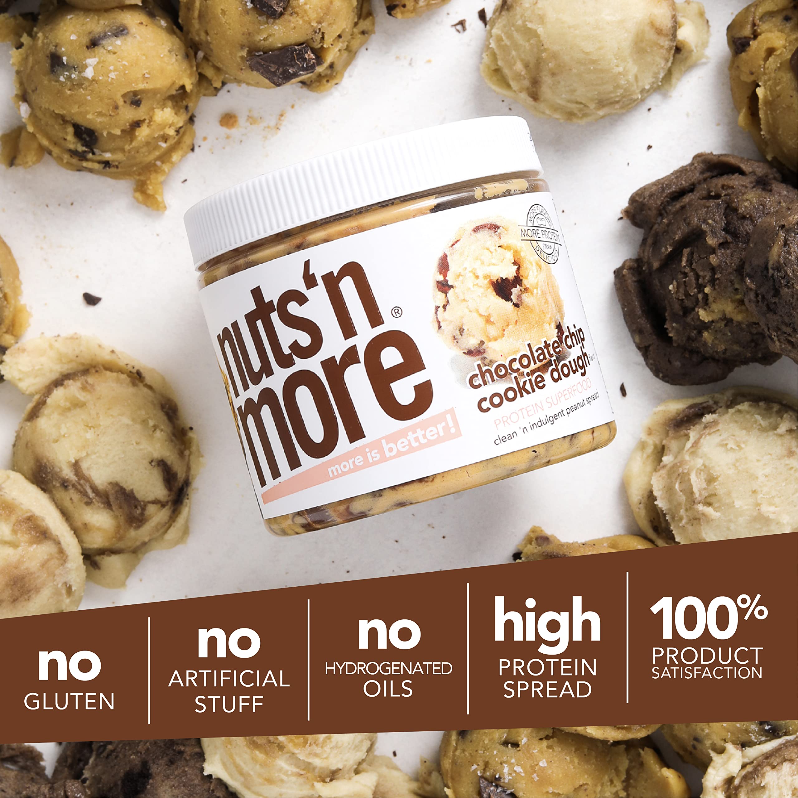 Nuts 'N More Chocolate Chip Cookie Dough Peanut Butter Spread - High Protein, Low Carb, Gluten Free, Non-GMO, All Natural Snack (15 oz Jar) | Perfect for Smoothies, Toast & Healthy Desserts