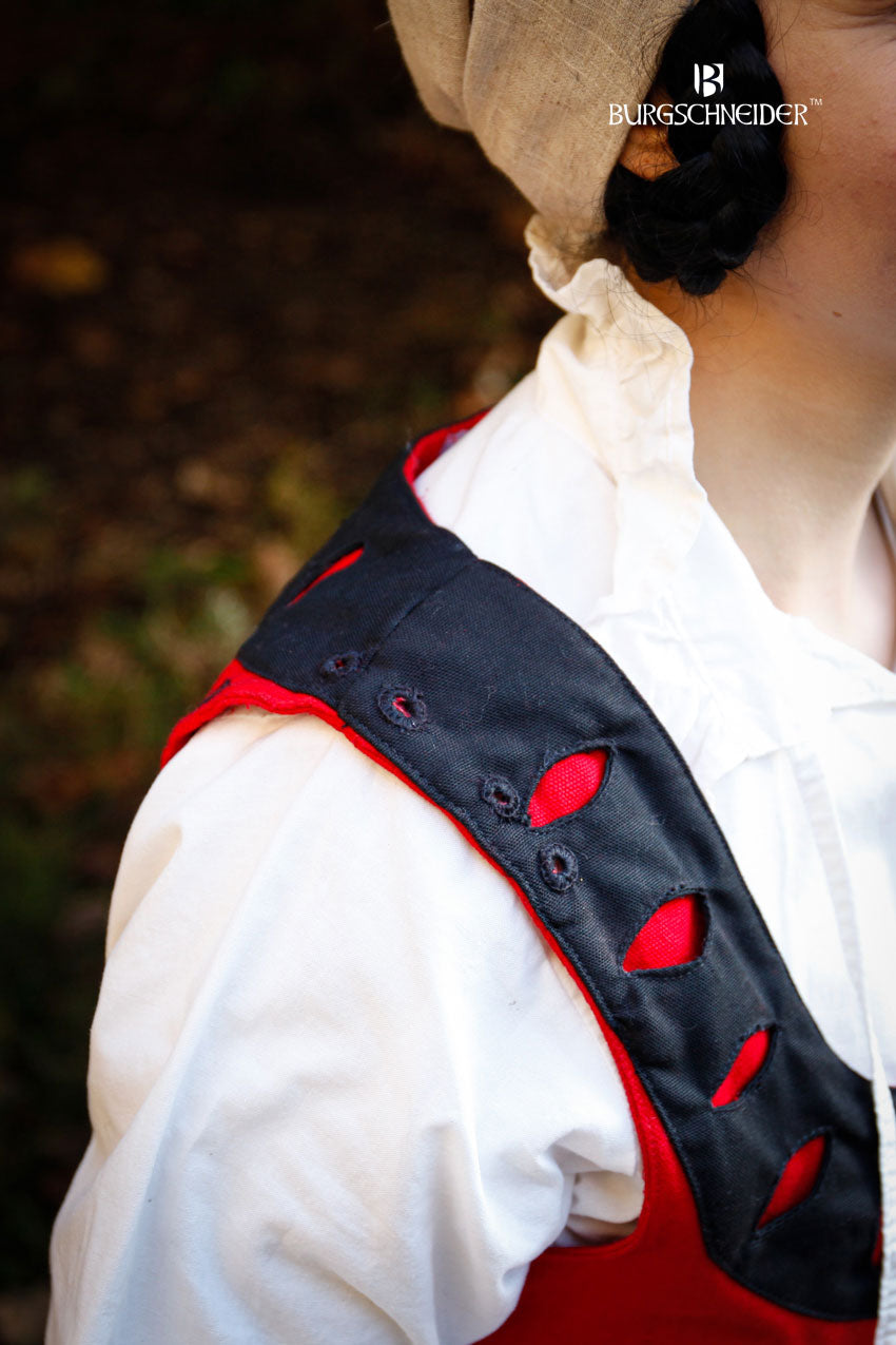 Landsknecht Renaissance Bodice - Flora Red & Black Corset Top for Women | Historical Costume, LARP, Cosplay, Medieval Fair Outfit