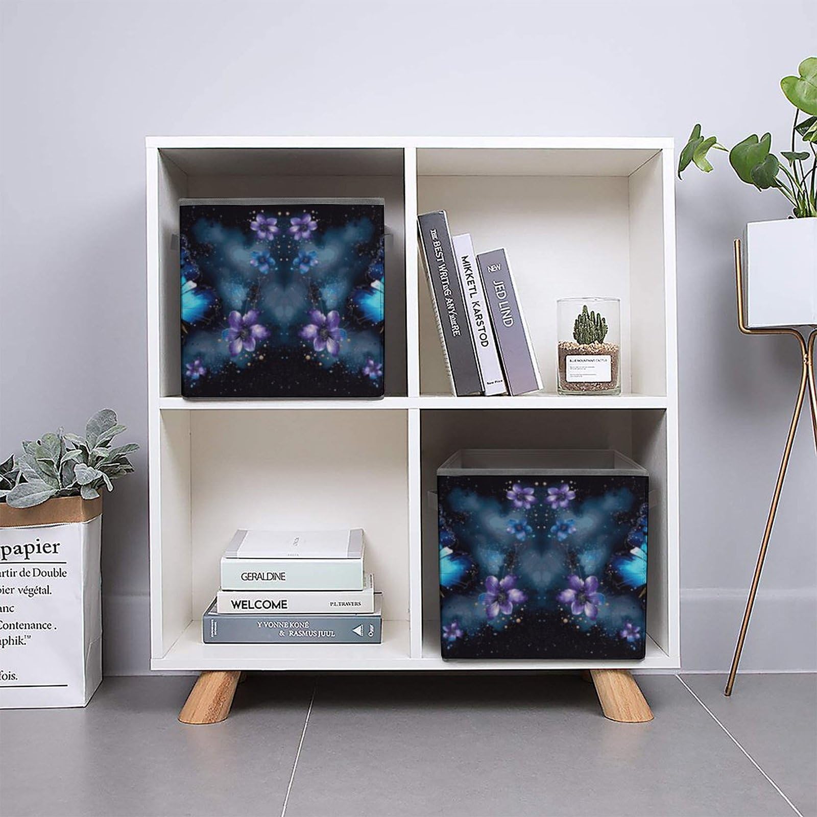 Collapsible Storage Bins with Handles - Galaxy Blue Butterfly Print for Home & Office Organization