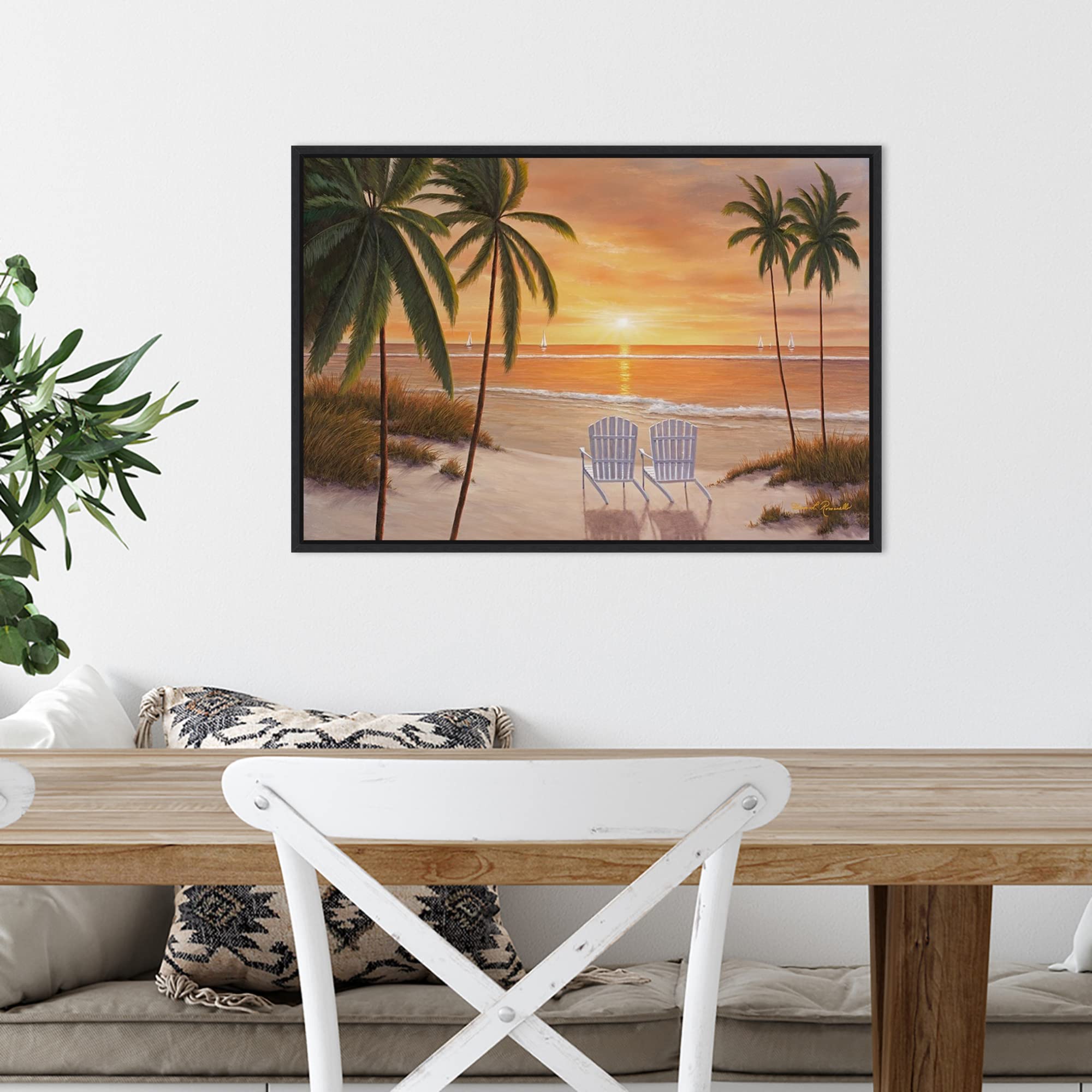 Amanti Art Framed Canvas Wall Art - 16x23 Tropical Sun Watch by Diane Romanello, Beach Landscape Painting, Modern Home Decor for Living Room, Bedroom, Bathroom & Kitchen | Coastal Themed Wall Art for Beach Houses & Vacation Homes