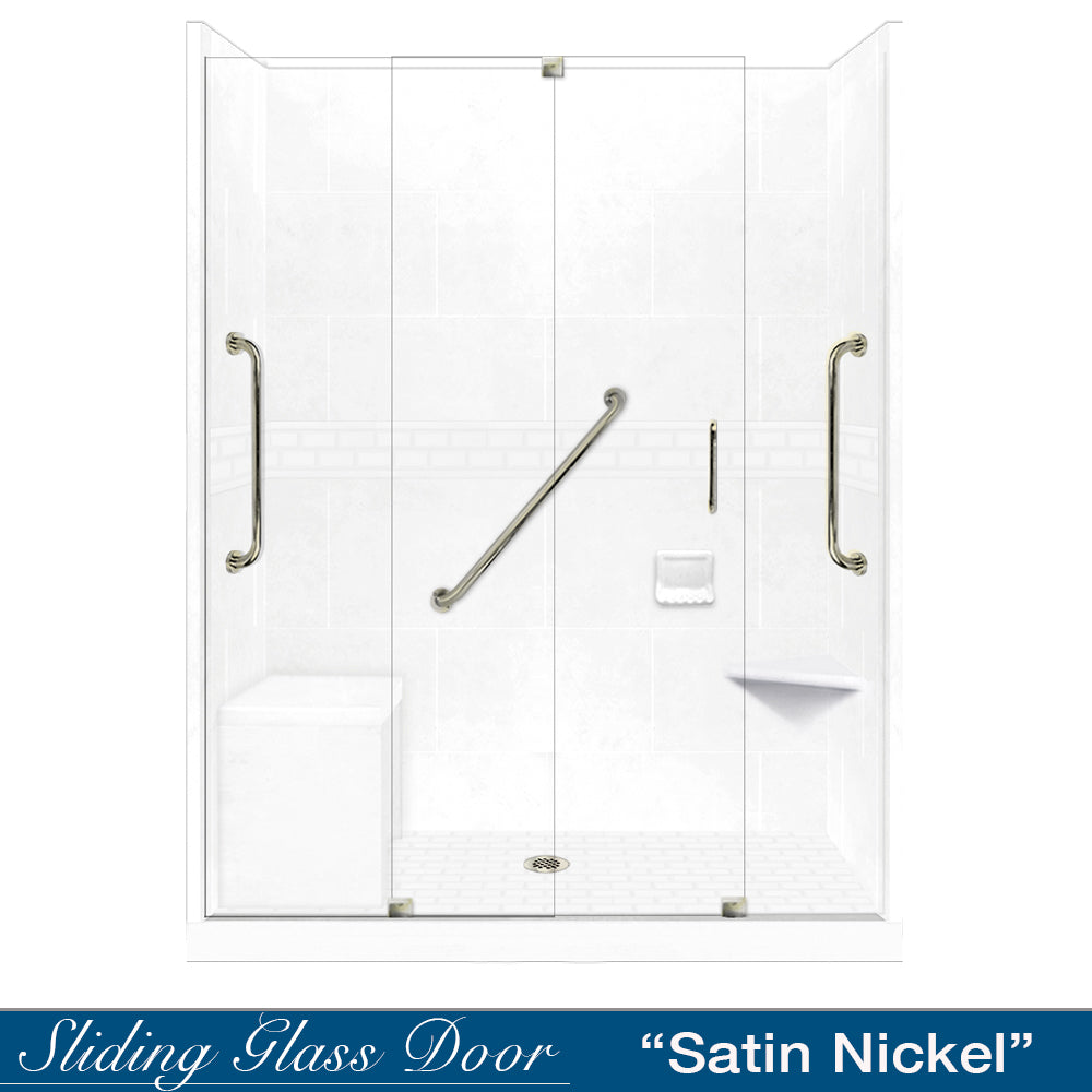 Freedom 60 Natural Buff Sand Sistine Stone & Subway Tile DIY Shower Remodel Kit - Waterproof Peel and Stick Backsplash for Bathroom, Kitchen, Laundry Room Renovation
