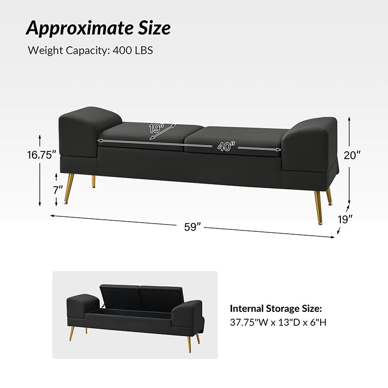 Gaston Entryway Bench - Scratch-Resistant Vegan Leather with Built-in USB Charging Port - Perfect for Hallway, Living Room & Bedroom Storage