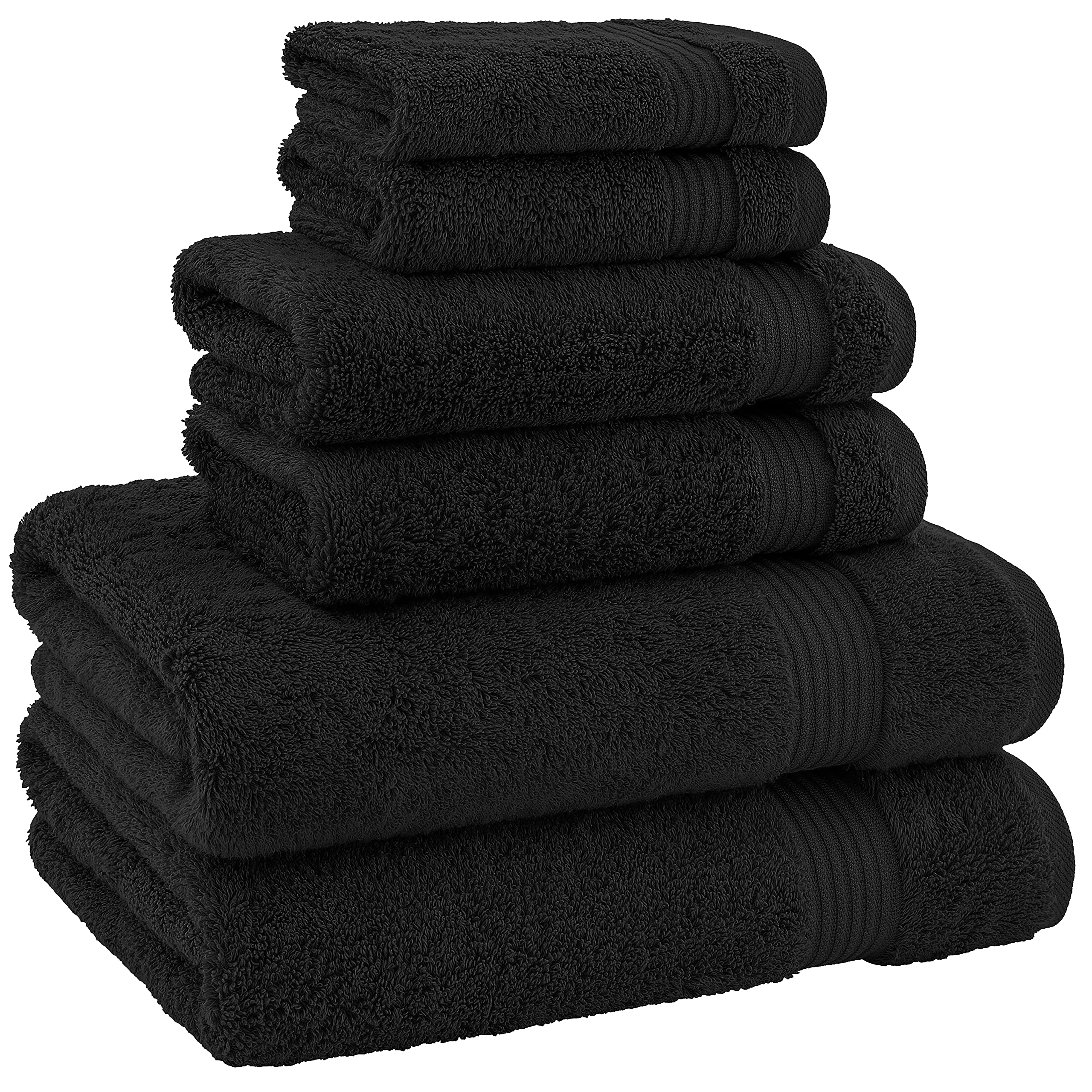 Premium 100% Cotton Turkish 6-Piece Bath Towel Set - 2 Bath Towels, 2 Hand Towels & 2 Washcloths - Ultra Soft & Absorbent Luxury Towels for Spa, Bathroom & Guest Use - Black