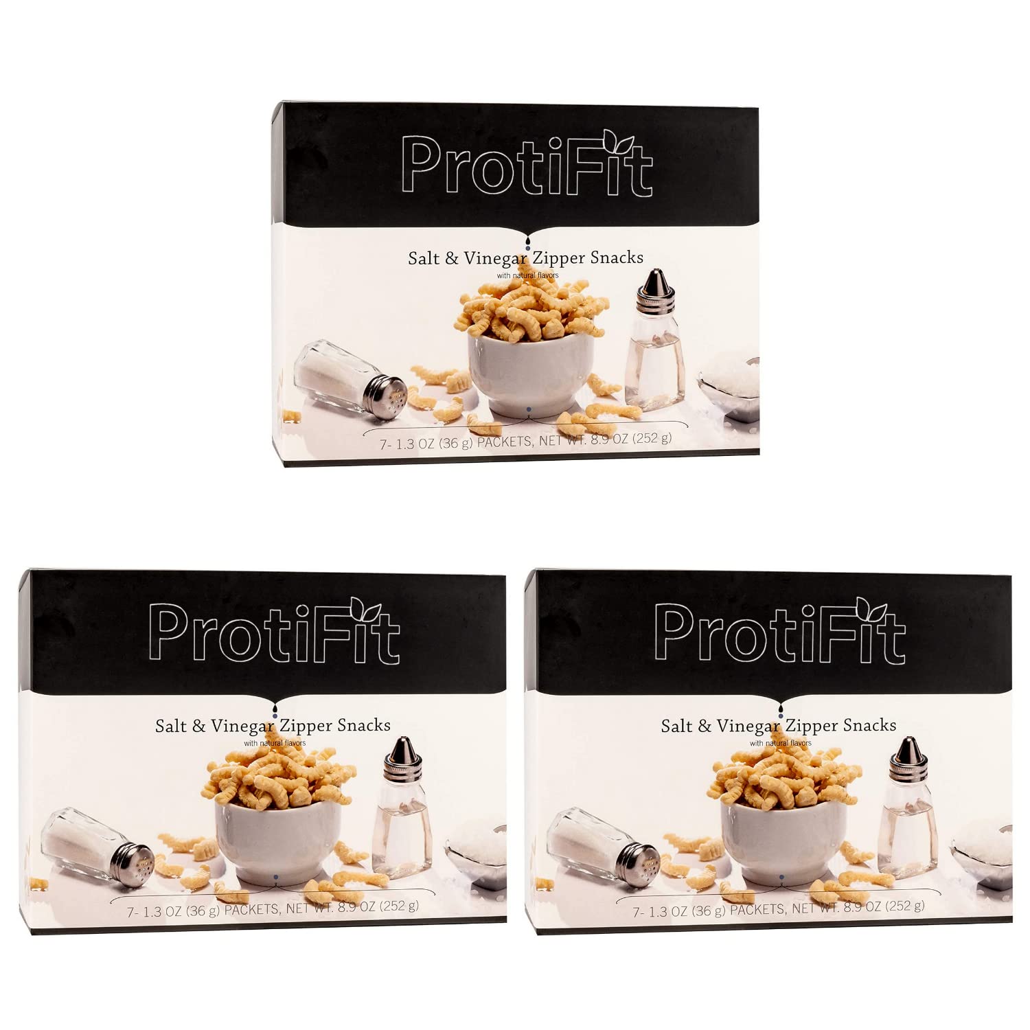 PROTIFIT High Protein Salt & Vinegar Zipper Snacks - 3 Pack (15g Protein Per Serving) | Low Calorie, Low Sugar, Low Fat Keto-Friendly Snacks | Ideal for Workouts, Office Snacking & Weight Management