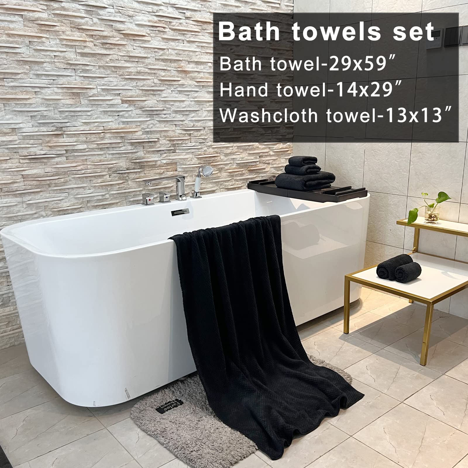 YTYC 29x59 Inch Extra Large Bath Towels Set of 6 - Quick Dry, Super Soft Microfiber Towels for Bathroom, Gym & Spa - 80% Polyester (Black, 6 Piece) - Perfect for Hotels, Guest Rooms & Luxury Bathing