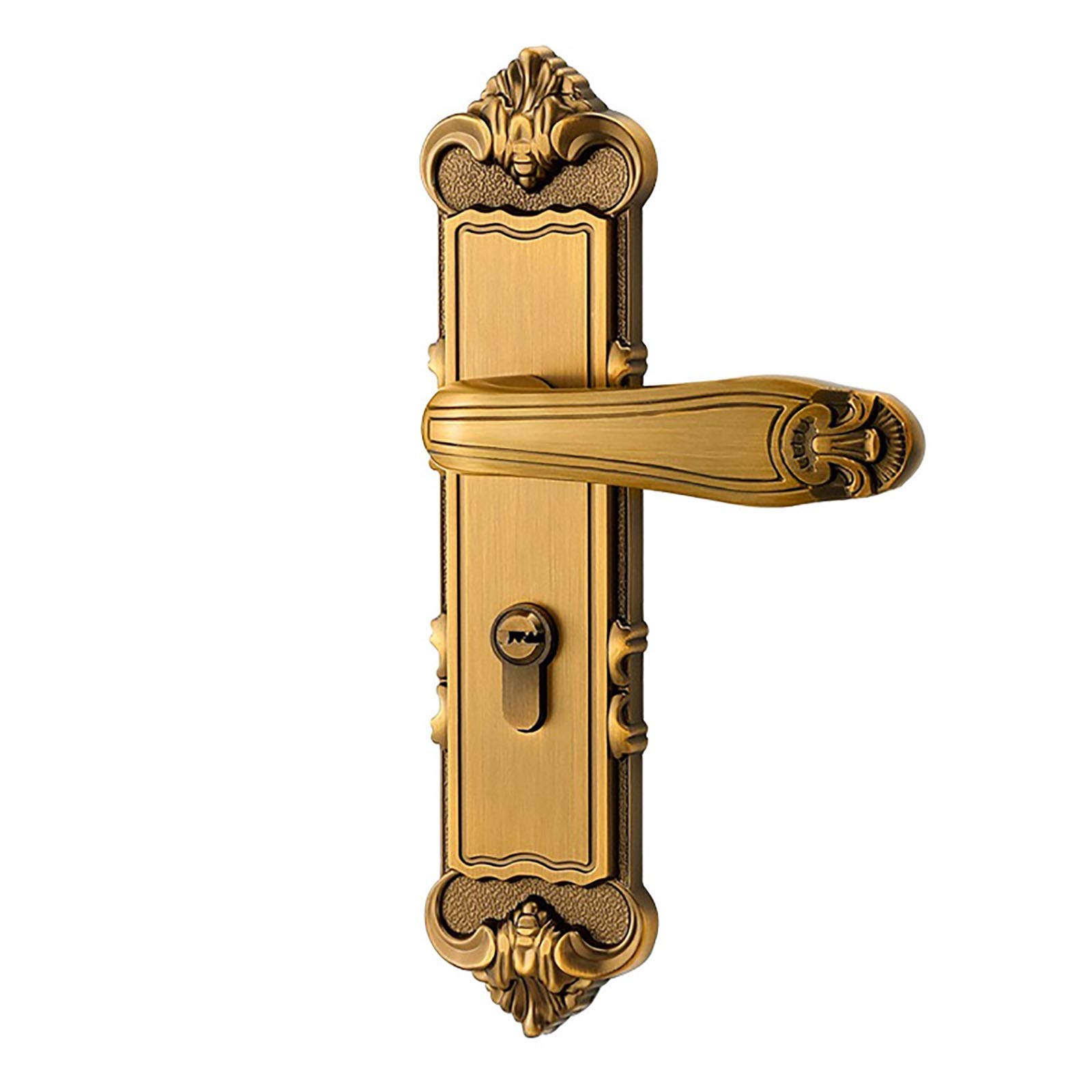 European Style Zinc Alloy Silent Door Handle Lock - Brass Finish Interior Bedroom Door Lever for Wooden Doors | Durable & Quiet Operation for Home, Office, Apartment Use