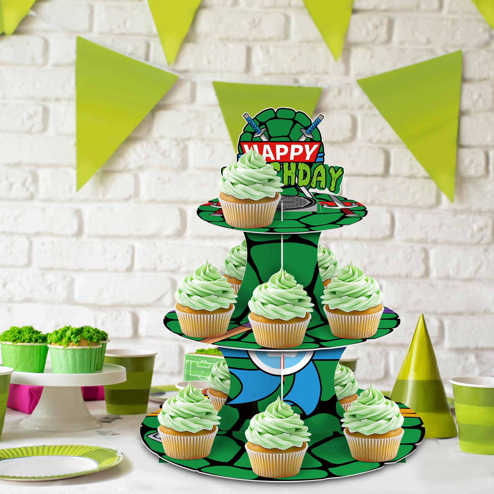 3 Tier Turtle Cupcake Stand - Frozen Themed Birthday Party Supplies, Cake Table Decoration & Cupcake Holder for Kids Birthday, Baby Shower, Wedding Dessert Display - Perfect for Frozen Themed Parties, Baby Showers & Wedding Receptions