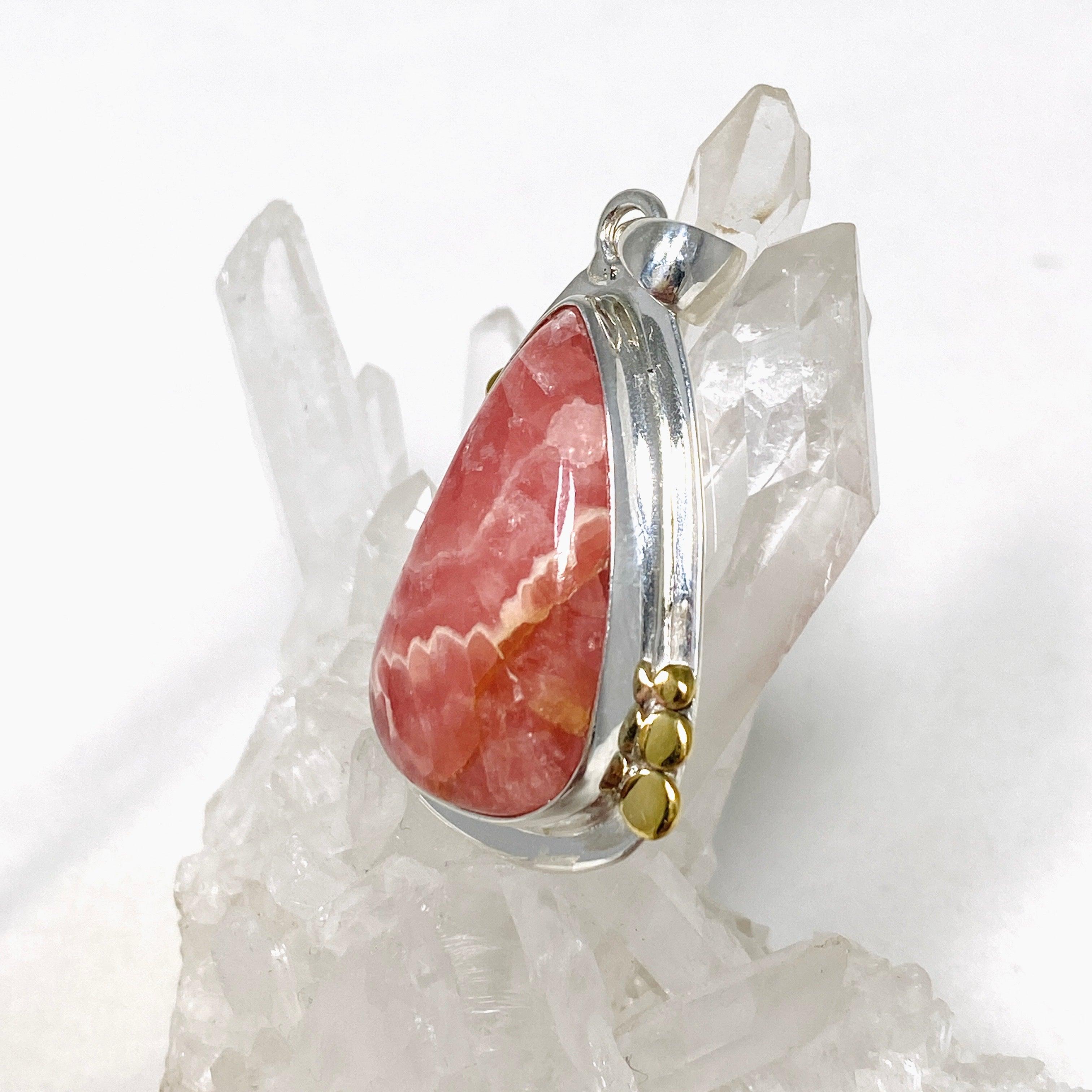 Rhodochrosite Teardrop Pendant Necklace with Brass Accents - KPGJ4325 | Elegant Jewelry for Women, Perfect Gift for Birthday, Anniversary & Special Occasions