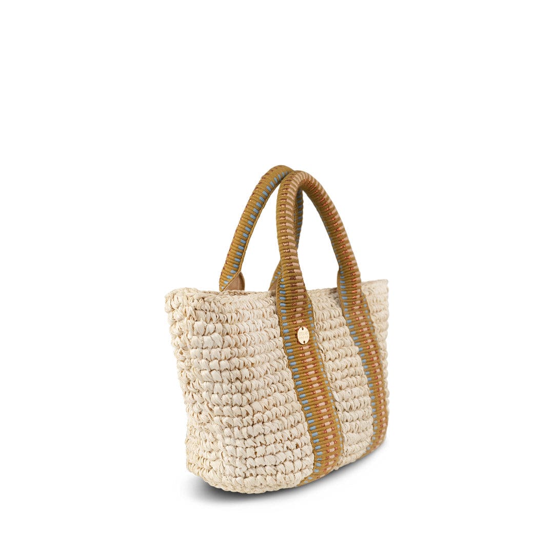 Gili Raffia Vegan Tote Bag for Women - Natural & Copper Stripe Handmade Beach Bag | Perfect for Summer, Travel, Shopping & Beach Vacations